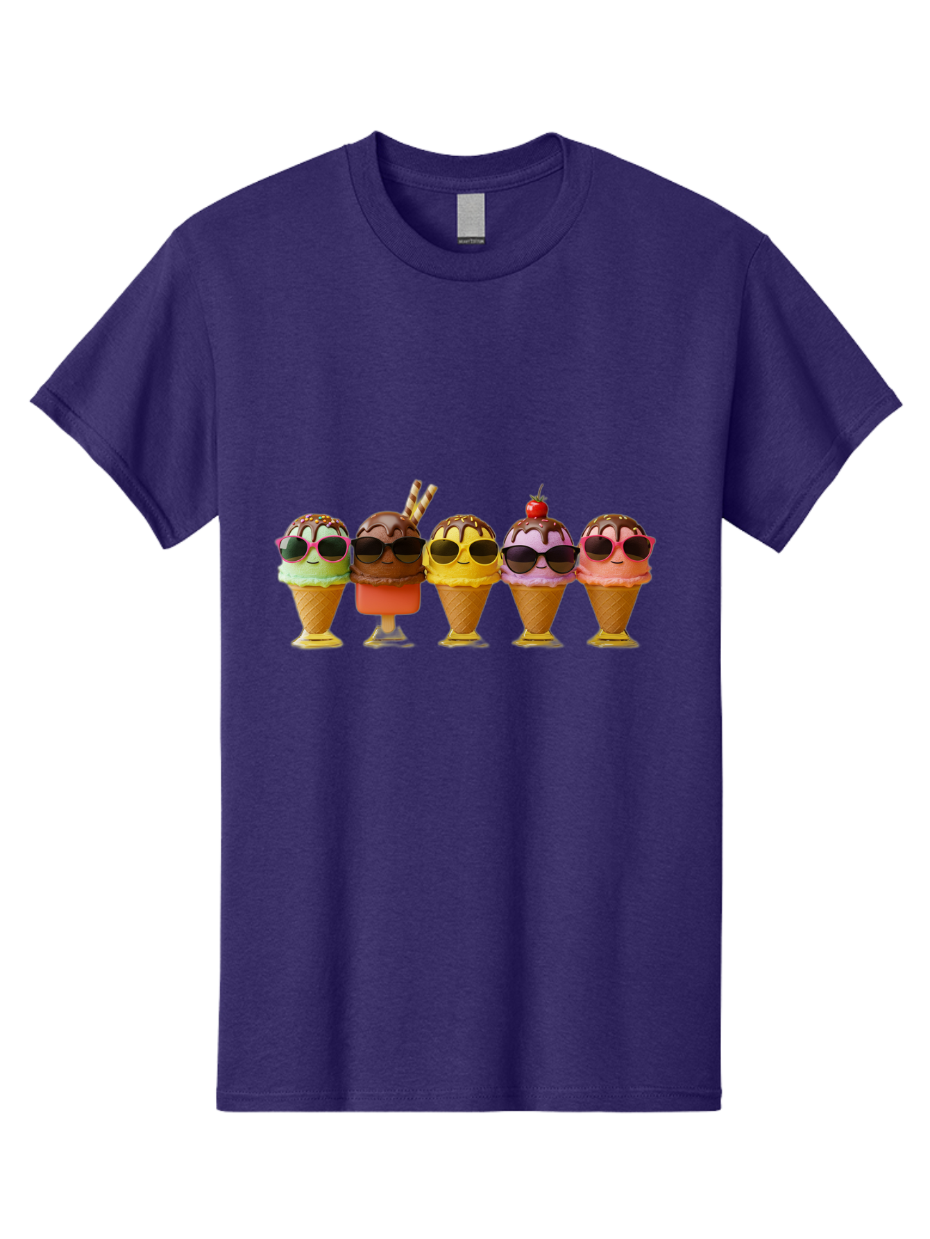 Cool-Ice-Cream-Cones Men'S Graphic Tee, 100% Cotton, Comfortable Casual Summer Wear, Machine Washable, Ice Cream Cones, Sunglasses, Cartoon Characters, Colorful Desserts, Sweet Treats, Fun Food, Happy Vibes, Summer Fun, Cool Cones Baa402