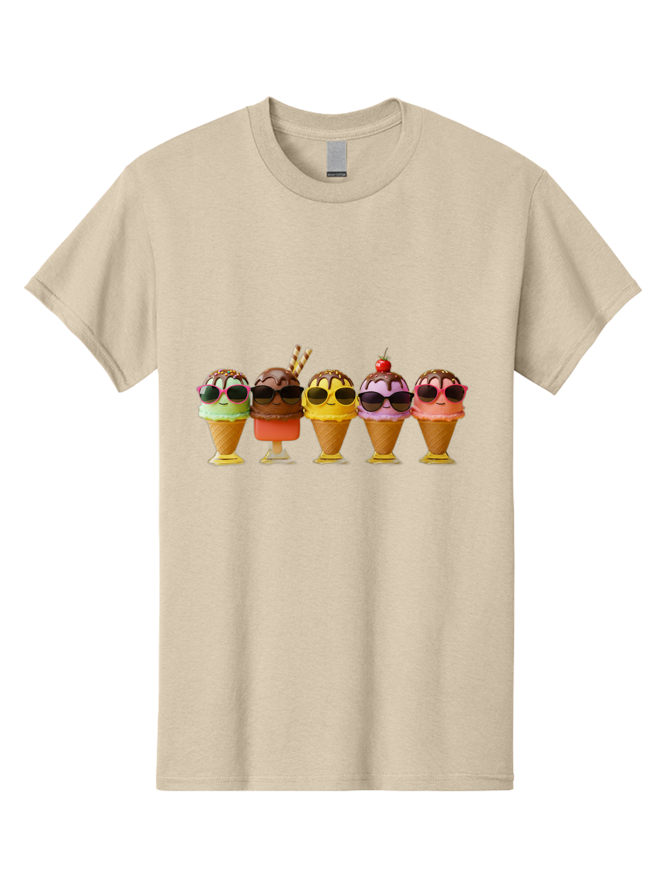 Cool-Ice-Cream-Cones Men'S Graphic Tee, 100% Cotton, Comfortable Casual Summer Wear, Machine Washable, Ice Cream Cones, Sunglasses, Cartoon Characters, Colorful Desserts, Sweet Treats, Fun Food, Happy Vibes, Summer Fun, Cool Cones Baa402