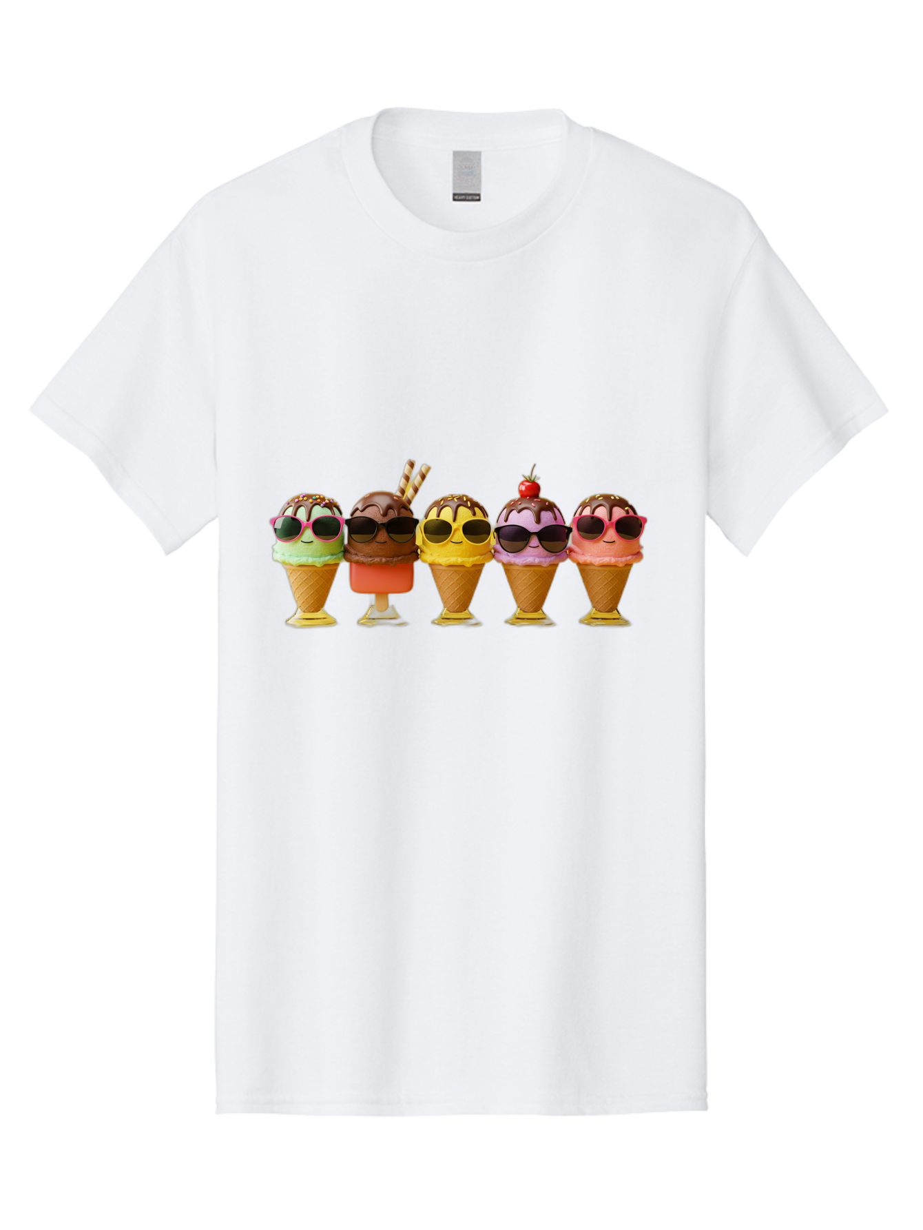 Cool-Ice-Cream-Cones Men'S Graphic Tee, 100% Cotton, Comfortable Casual Summer Wear, Machine Washable, Ice Cream Cones, Sunglasses, Cartoon Characters, Colorful Desserts, Sweet Treats, Fun Food, Happy Vibes, Summer Fun, Cool Cones Baa402