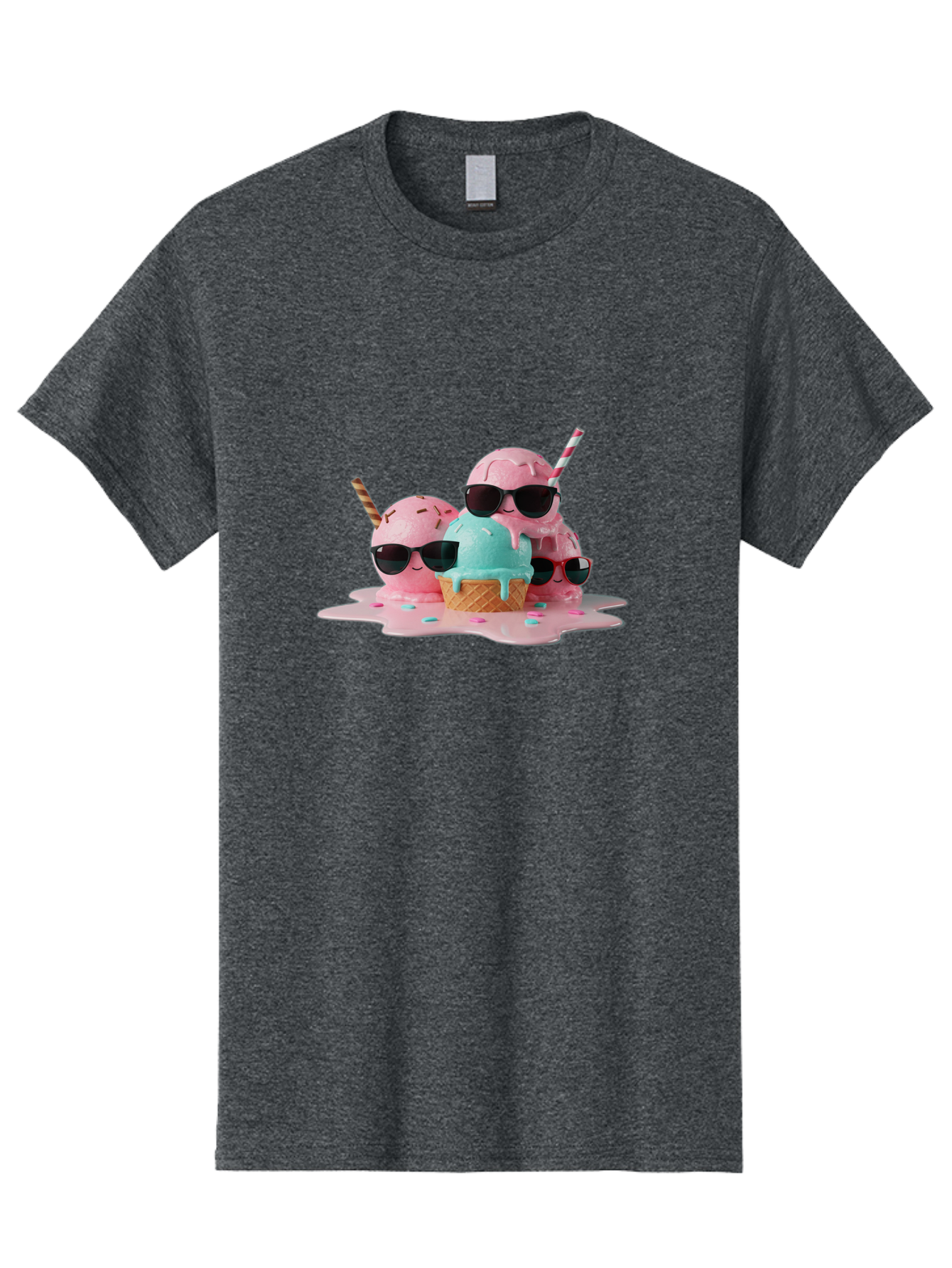 Cool-Ice-Cream Men'S Graphic Tee, 100% Cotton, Comfortable Casual Summer Wear, Machine Washable, Cool Ice Cream, Sunglasses, Pink Ice Cream, Melting Ice Cream, Blue Ice Cream, Sprinkles, Summer Treat, Sweet Dessert, Fun Snack, Cold Treat, Baa403