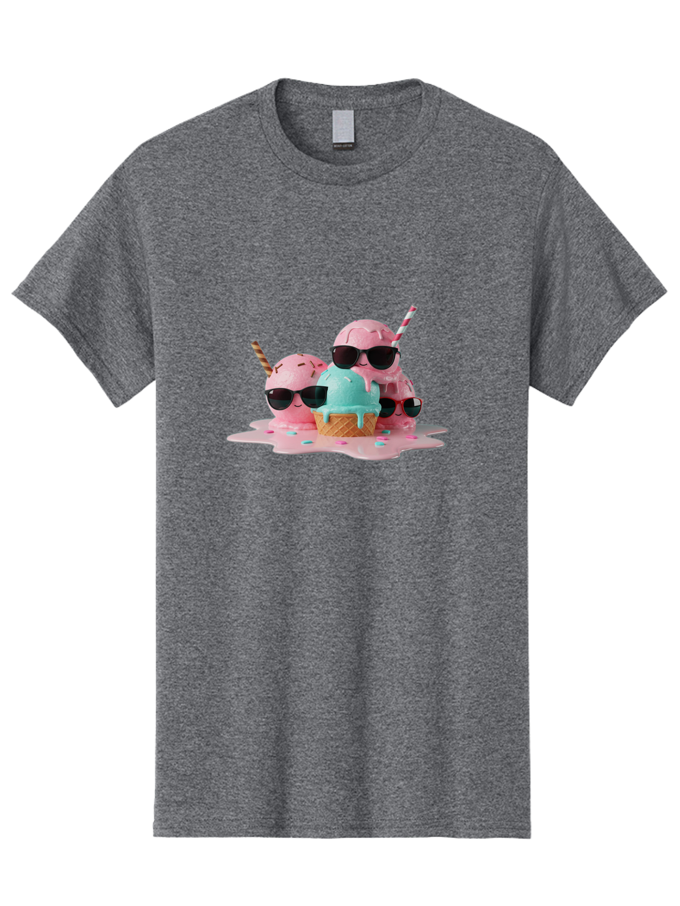 Cool-Ice-Cream Men'S Graphic Tee, 100% Cotton, Comfortable Casual Summer Wear, Machine Washable, Cool Ice Cream, Sunglasses, Pink Ice Cream, Melting Ice Cream, Blue Ice Cream, Sprinkles, Summer Treat, Sweet Dessert, Fun Snack, Cold Treat, Baa403