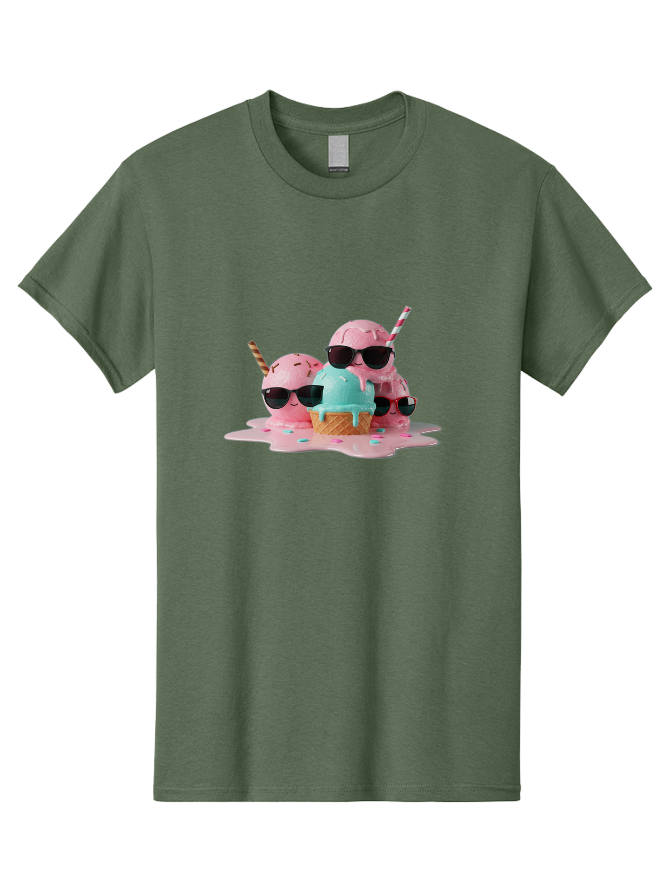 Cool-Ice-Cream Men'S Graphic Tee, 100% Cotton, Comfortable Casual Summer Wear, Machine Washable, Cool Ice Cream, Sunglasses, Pink Ice Cream, Melting Ice Cream, Blue Ice Cream, Sprinkles, Summer Treat, Sweet Dessert, Fun Snack, Cold Treat, Baa403