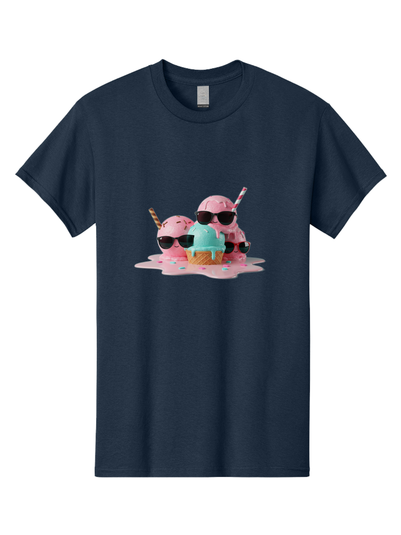 Cool-Ice-Cream Men'S Graphic Tee, 100% Cotton, Comfortable Casual Summer Wear, Machine Washable, Cool Ice Cream, Sunglasses, Pink Ice Cream, Melting Ice Cream, Blue Ice Cream, Sprinkles, Summer Treat, Sweet Dessert, Fun Snack, Cold Treat, Baa403
