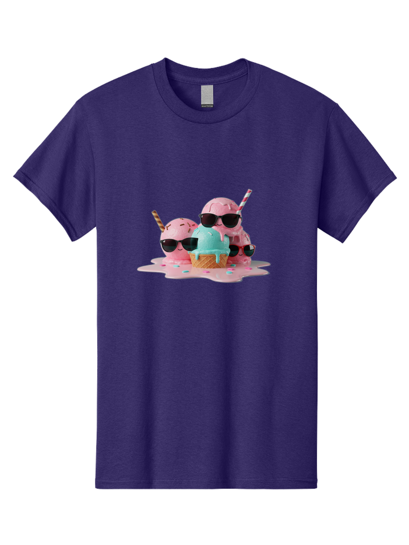 Cool-Ice-Cream Men'S Graphic Tee, 100% Cotton, Comfortable Casual Summer Wear, Machine Washable, Cool Ice Cream, Sunglasses, Pink Ice Cream, Melting Ice Cream, Blue Ice Cream, Sprinkles, Summer Treat, Sweet Dessert, Fun Snack, Cold Treat, Baa403