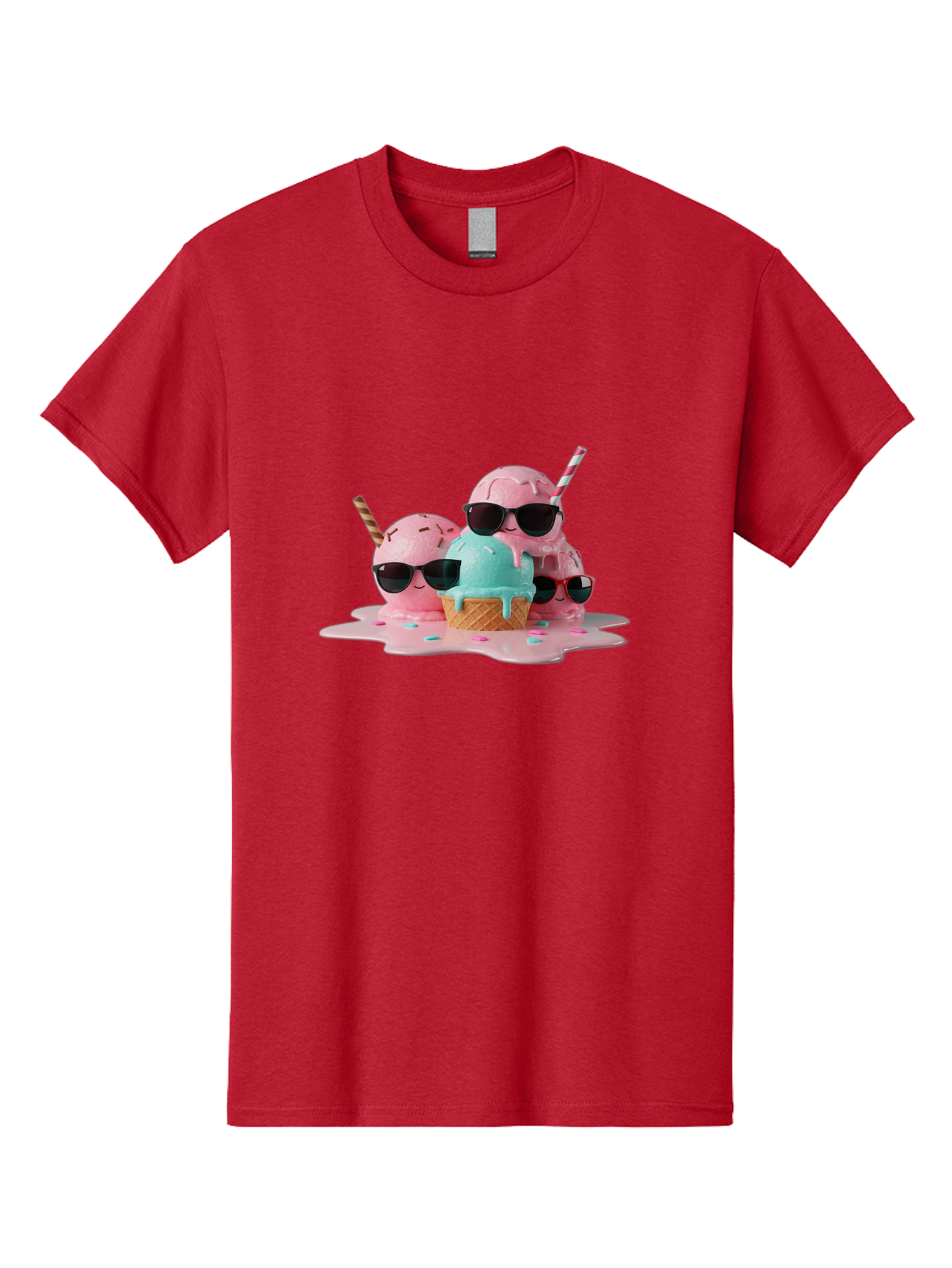 Cool-Ice-Cream Men'S Graphic Tee, 100% Cotton, Comfortable Casual Summer Wear, Machine Washable, Cool Ice Cream, Sunglasses, Pink Ice Cream, Melting Ice Cream, Blue Ice Cream, Sprinkles, Summer Treat, Sweet Dessert, Fun Snack, Cold Treat, Baa403