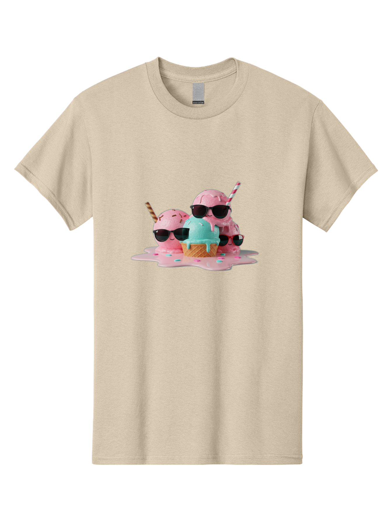 Cool-Ice-Cream Men'S Graphic Tee, 100% Cotton, Comfortable Casual Summer Wear, Machine Washable, Cool Ice Cream, Sunglasses, Pink Ice Cream, Melting Ice Cream, Blue Ice Cream, Sprinkles, Summer Treat, Sweet Dessert, Fun Snack, Cold Treat, Baa403