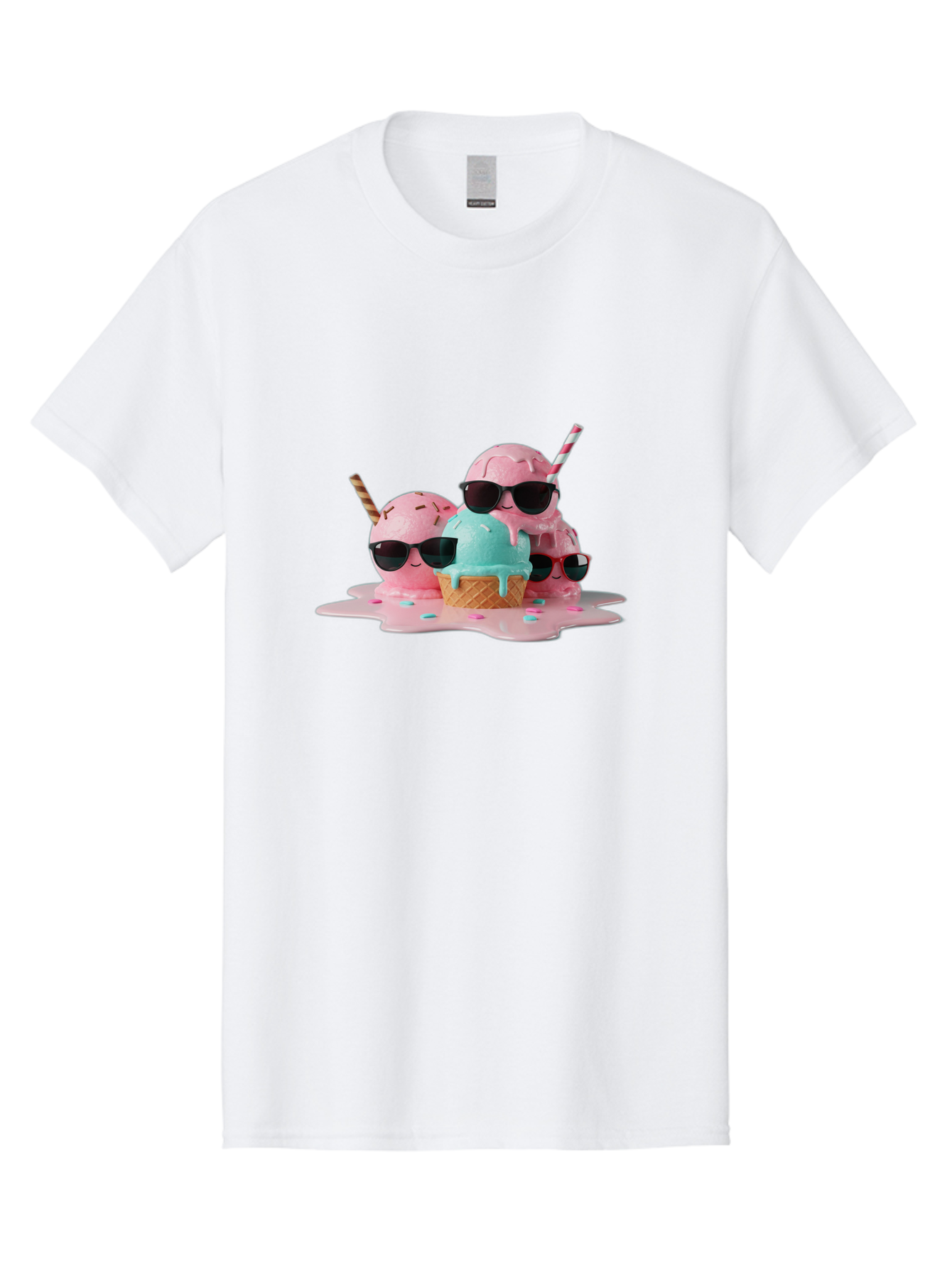 Cool-Ice-Cream Men'S Graphic Tee, 100% Cotton, Comfortable Casual Summer Wear, Machine Washable, Cool Ice Cream, Sunglasses, Pink Ice Cream, Melting Ice Cream, Blue Ice Cream, Sprinkles, Summer Treat, Sweet Dessert, Fun Snack, Cold Treat, Baa403