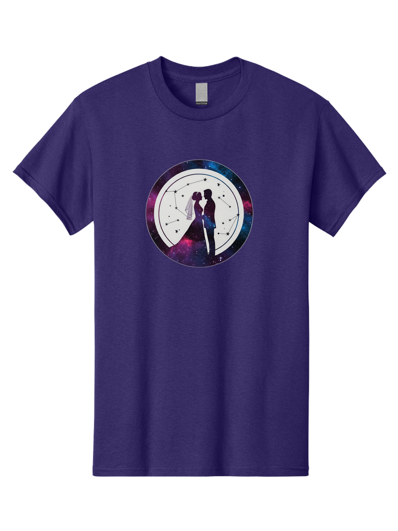 Couple-Silhouette-2 Men'S Graphic Tee, 100% Cotton, Comfortable Casual Summer Wear, Machine Washable, Couple Silhouette, Starry Night Sky, Constellation Pattern, Galaxy Background, Romance, Love, Wedding, Astrology, Celestial Theme, Baa407