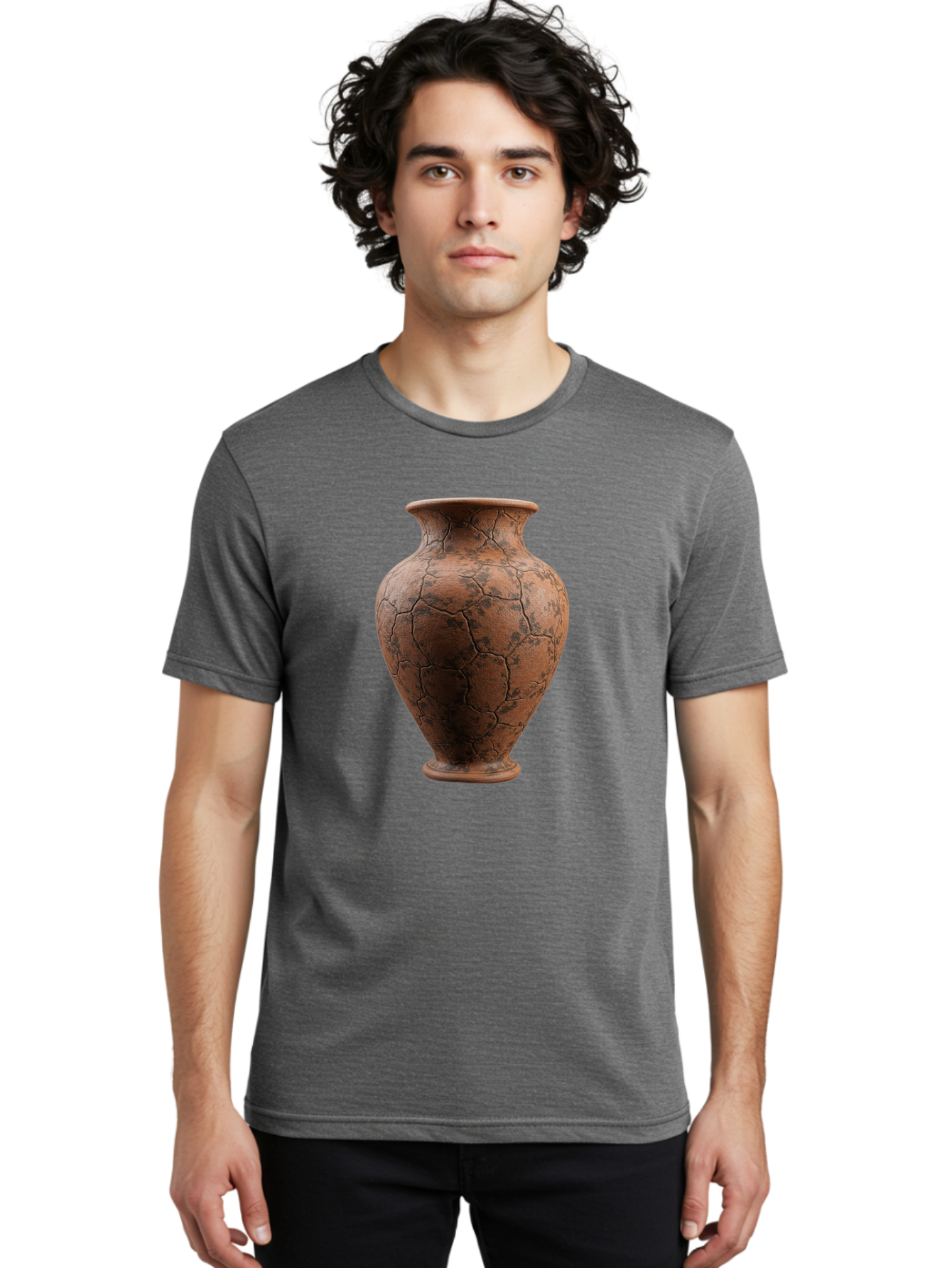 Cracked-Clay-Vase Men'S Graphic Tee, 100% Cotton, Comfortable Casual Summer Wear, Machine Washable, Vintage Vase, Terracotta Pot, Cracked Earthy Texture, Rustic Decor, Aged Pottery, Earthy Tones, Distressed Finish, Antique Style, Ceramic Art Baa410