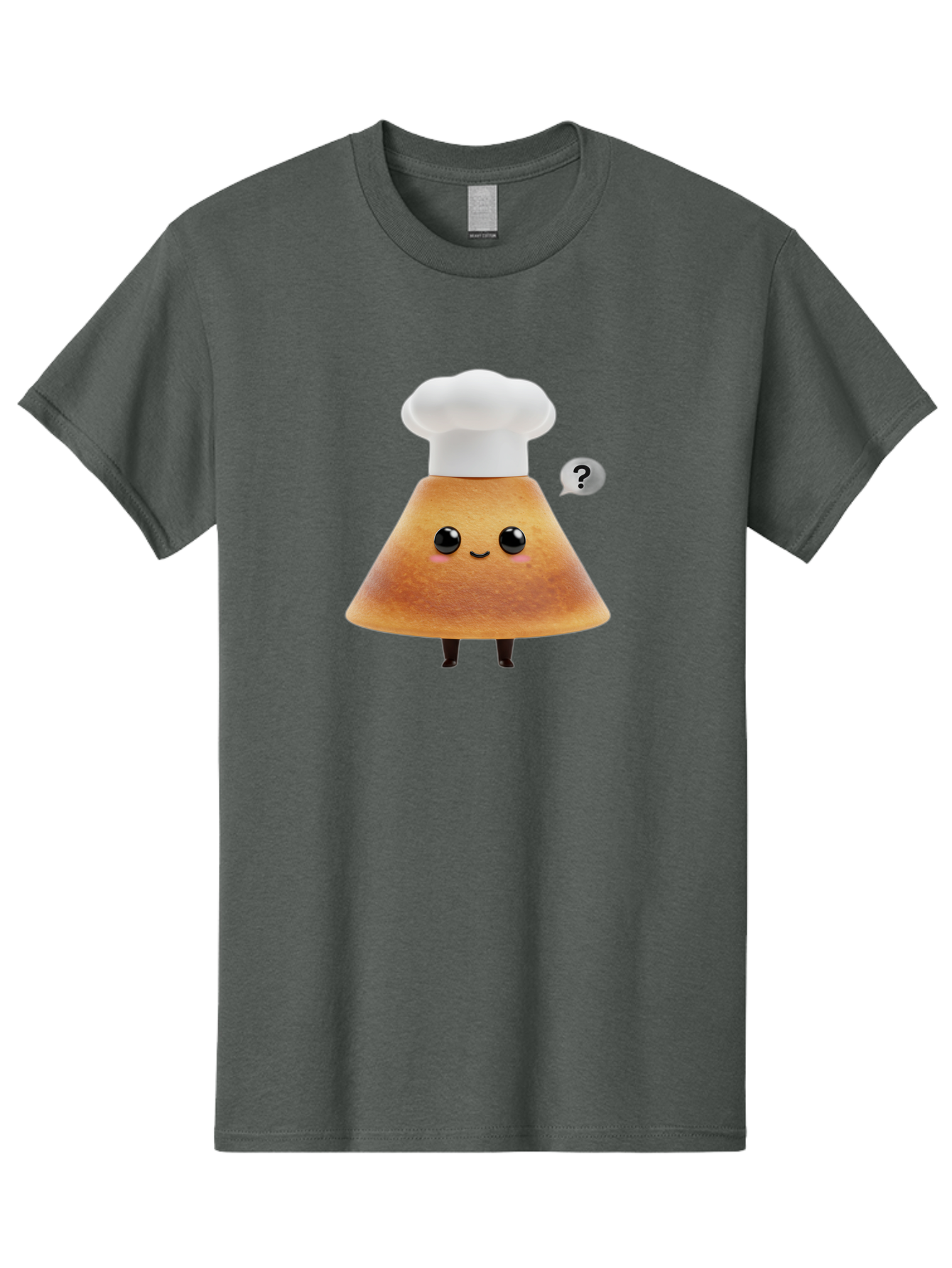 Crepe-Character Men'S Graphic Tee, 100% Cotton, Comfortable Casual Summer Wear, Machine Washable, Cartoon Beignet, Chef Hat, Adorable Character, Questioning Expression, Culinary Delight, Sweet Treat, Funny Illustration, Black Eyes, Baa413