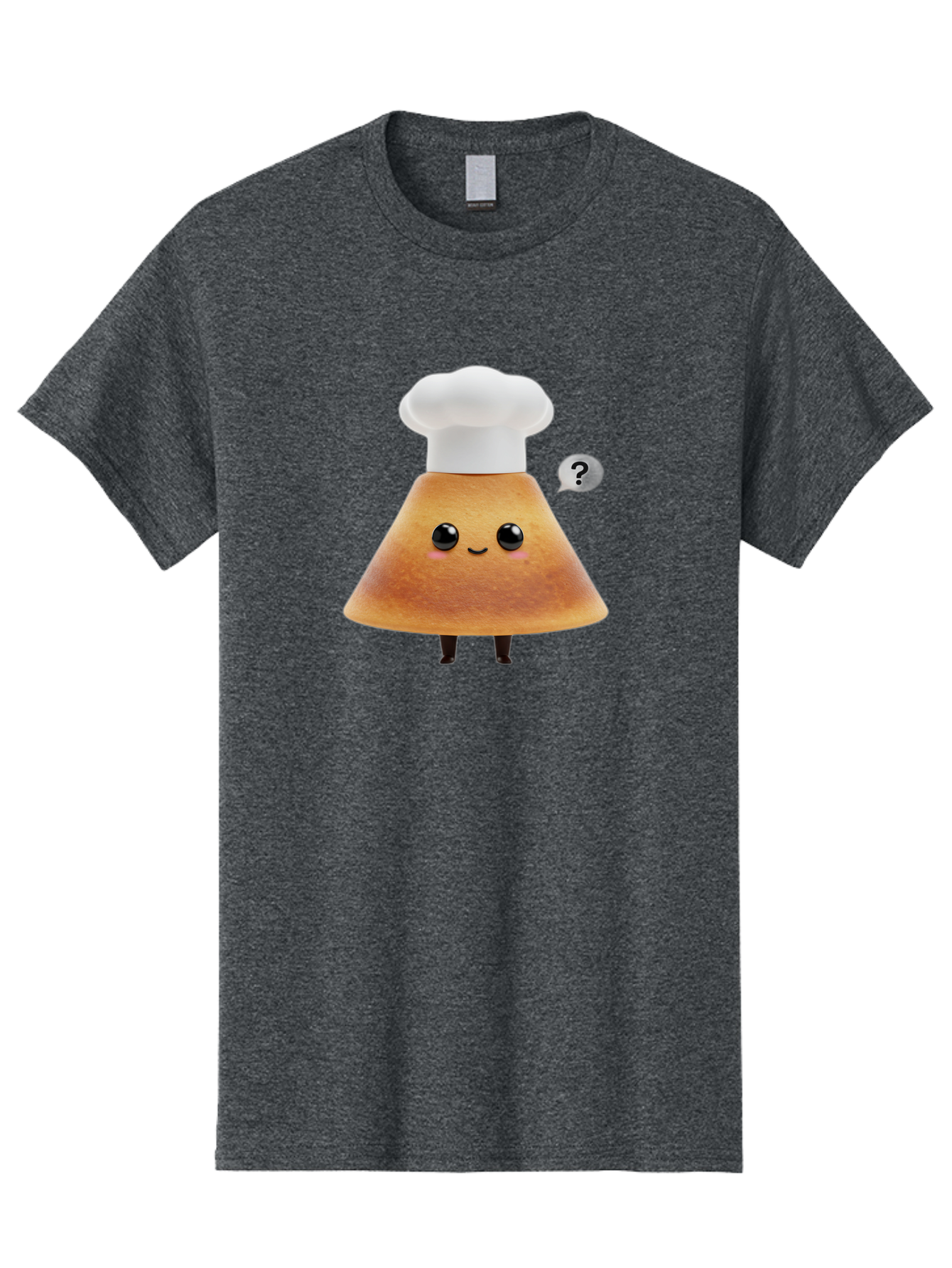 Crepe-Character Men'S Graphic Tee, 100% Cotton, Comfortable Casual Summer Wear, Machine Washable, Cartoon Beignet, Chef Hat, Adorable Character, Questioning Expression, Culinary Delight, Sweet Treat, Funny Illustration, Black Eyes, Baa413