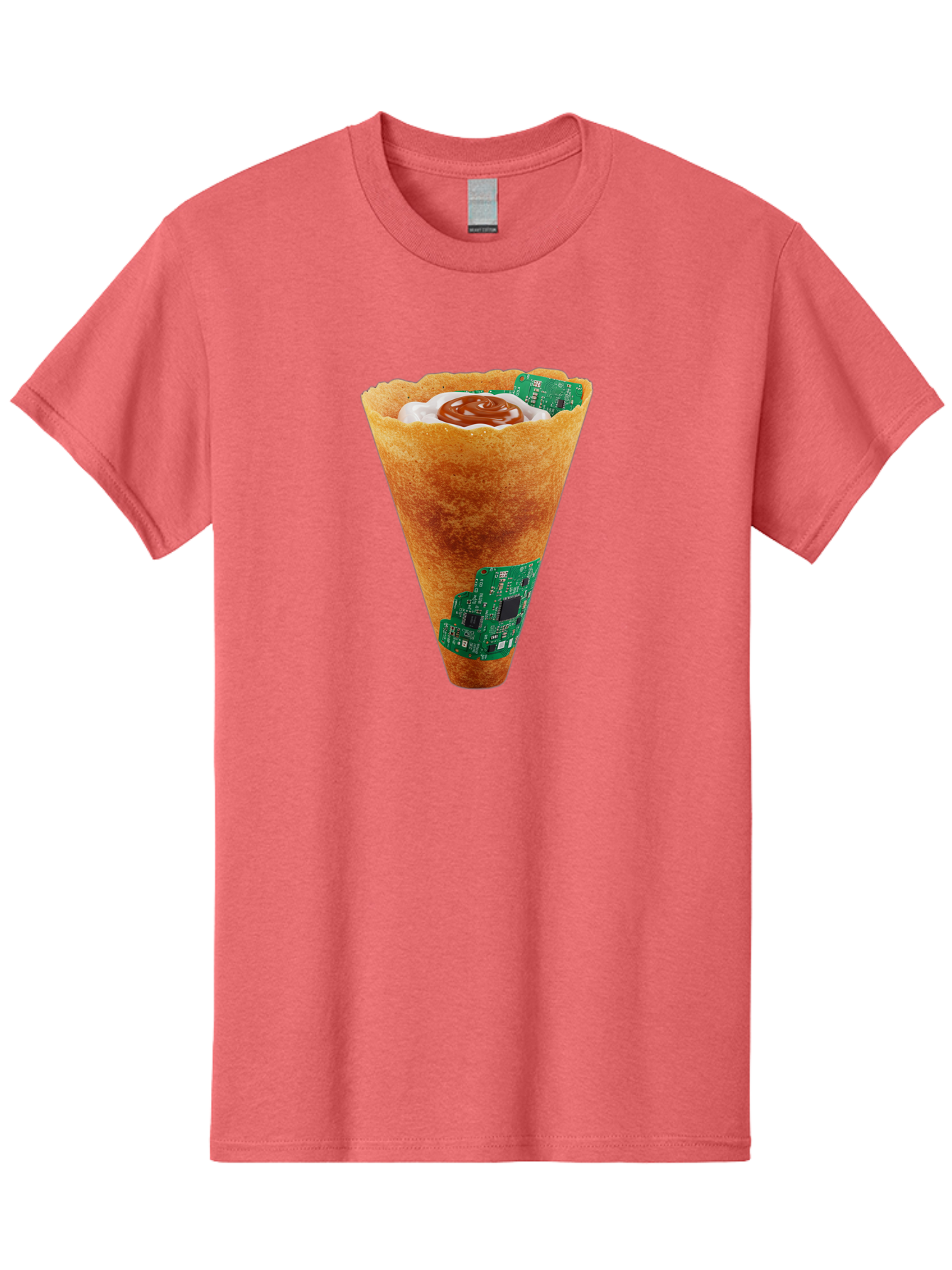 Crepe-Cone-With-Circuit-Board Men'S Graphic Tee, 100% Cotton, Comfortable Casual Summer Wear, Machine Washable, Crepe Cone, Circuit Board Design, Tech-Inspired Dessert, Sweet And Savory Mix, Innovative Food, Futuristic Cuisine, Dessert Art, Baa414