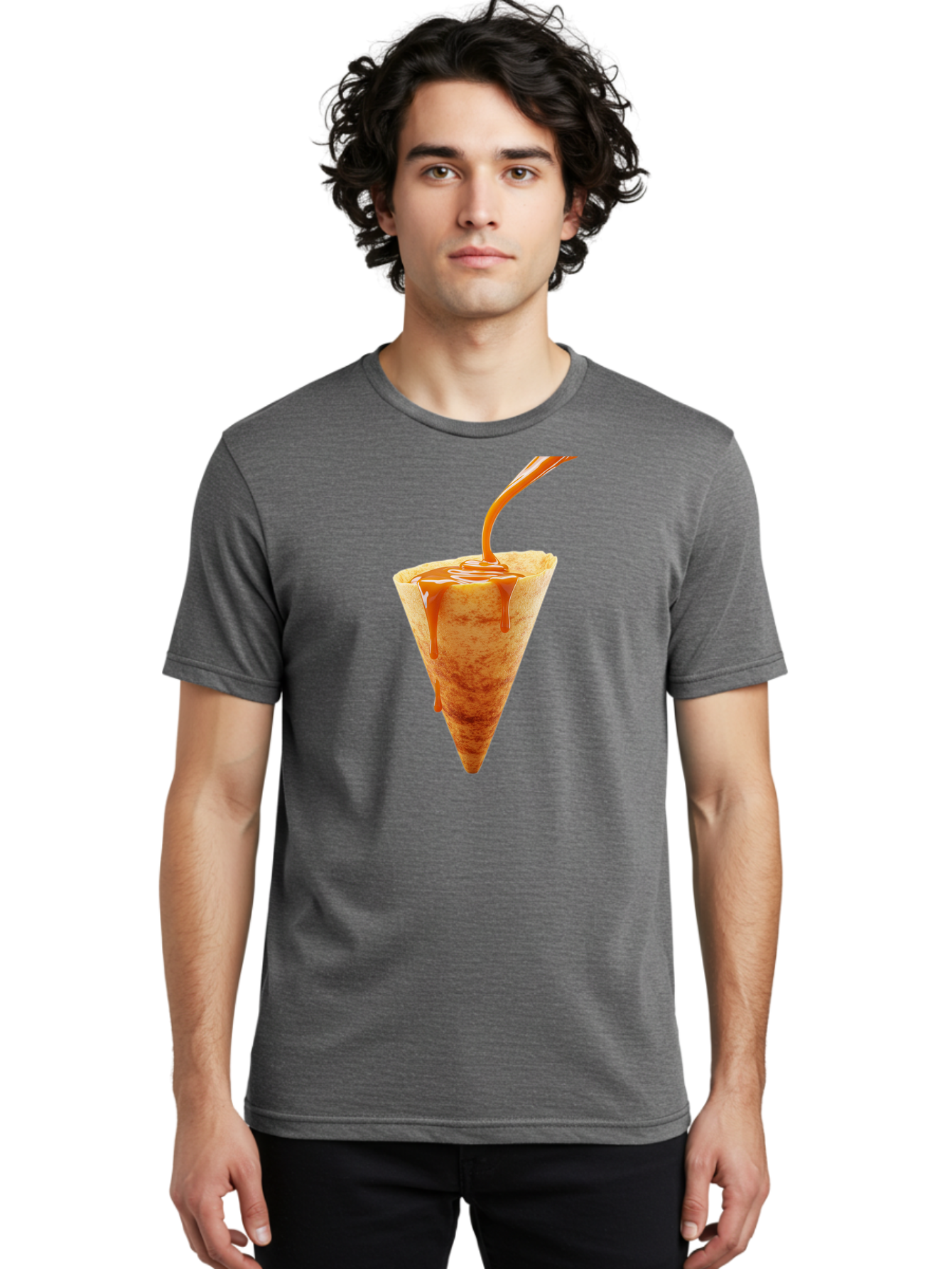 Crepe-With-Caramel-Sauce Men'S Graphic Tee, 100% Cotton, Comfortable Casual Summer Wear, Machine Washable, Caramel Sauce, Crepe, Sweet Treat, Dessert, Creamy Topping, Indulgent, French Cuisine, Caramel Drizzle, Pastry Baa415