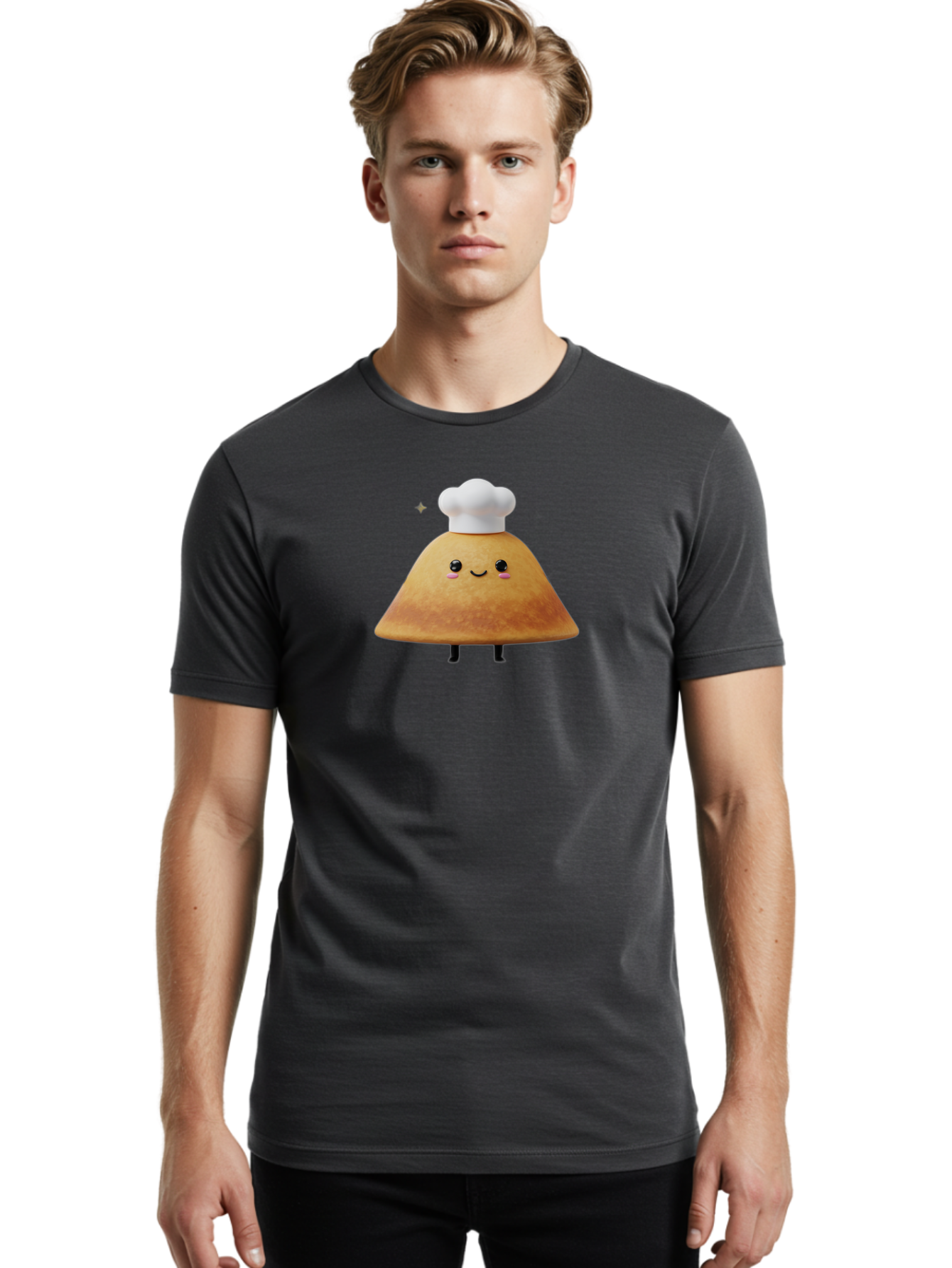 Crepe Men'S Graphic Tee, 100% Cotton, Comfortable Casual Summer Wear, Machine Washable, Crepe With Chef Hat, Cartoon Food, Adorable Character, Smiling Face, Cute Animation, French Cuisine, Sweet Treat, Foodie Fun, Animated Delight, Baa416