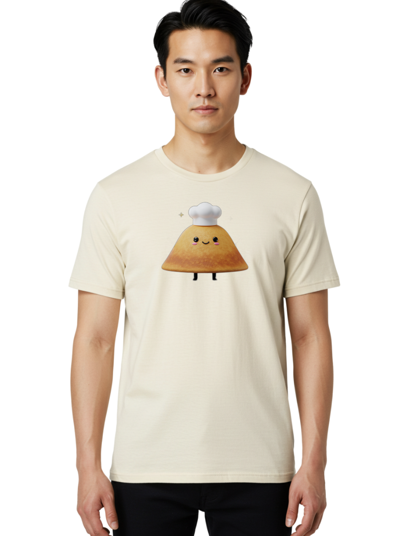 Crepe Men'S Graphic Tee, 100% Cotton, Comfortable Casual Summer Wear, Machine Washable, Crepe With Chef Hat, Cartoon Food, Adorable Character, Smiling Face, Cute Animation, French Cuisine, Sweet Treat, Foodie Fun, Animated Delight, Baa416