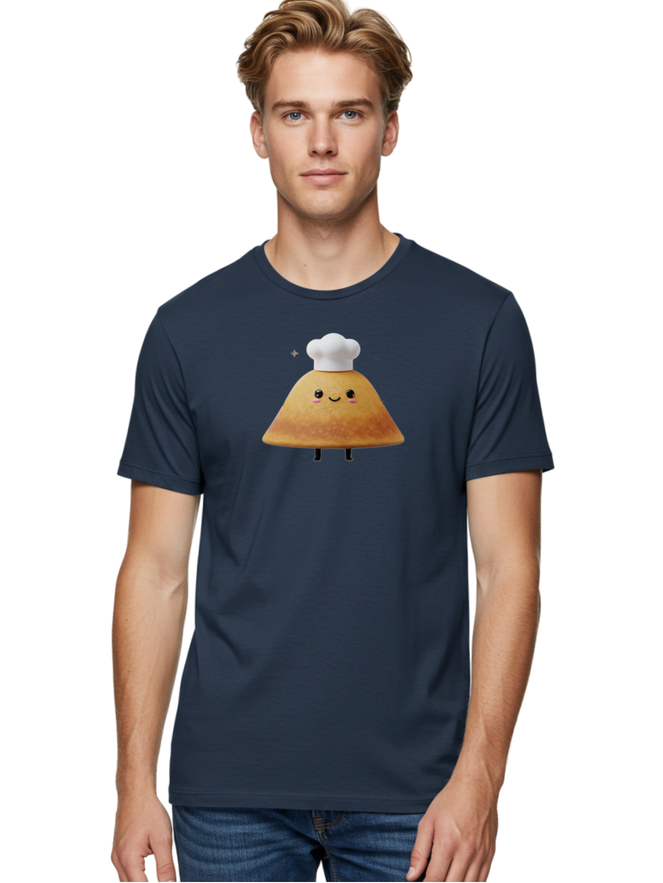 Crepe Men'S Graphic Tee, 100% Cotton, Comfortable Casual Summer Wear, Machine Washable, Crepe With Chef Hat, Cartoon Food, Adorable Character, Smiling Face, Cute Animation, French Cuisine, Sweet Treat, Foodie Fun, Animated Delight, Baa416