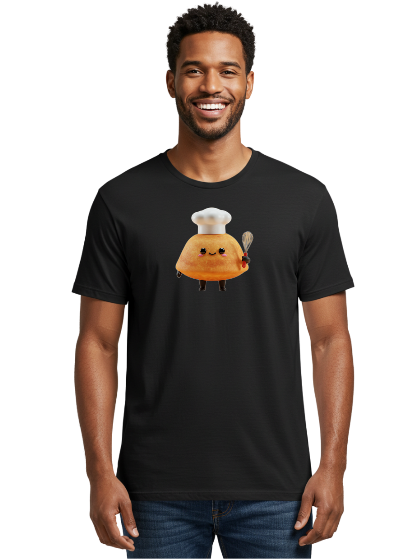 Croissant-Character Men'S Graphic Tee, 100% Cotton, Comfortable Casual Summer Wear, Machine Washable, Cartoon Bun, Chef'S Hat, Cute Pastry, Whimsical Character, Baking Illustration, Playful Food Art, Kitchen Delight, Sweet Treat Baa417