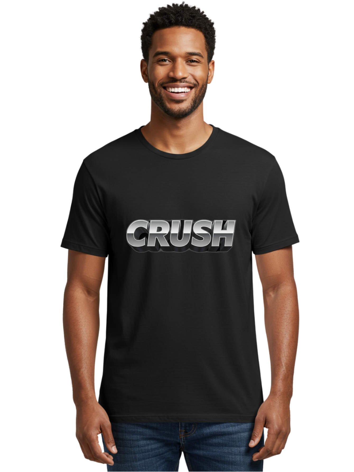 Crush Men'S Graphic Tee, 100% Cotton, Comfortable Casual Summer Wear, Machine Washable, Silver Metallic Text, Bold Font, Motivational Quote, Confident Message, Strong Typography, 3D Effect, Chrome Finish Baa420