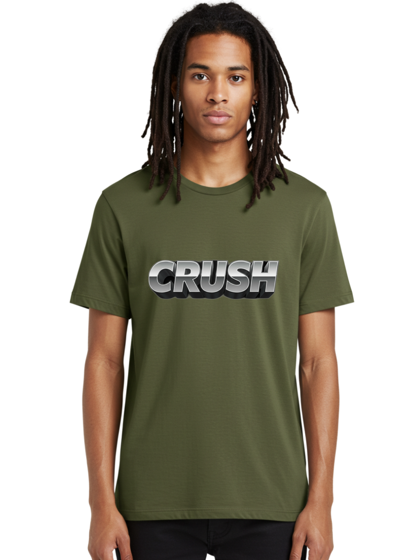 Crush Men'S Graphic Tee, 100% Cotton, Comfortable Casual Summer Wear, Machine Washable, Silver Metallic Text, Bold Font, Motivational Quote, Confident Message, Strong Typography, 3D Effect, Chrome Finish Baa420