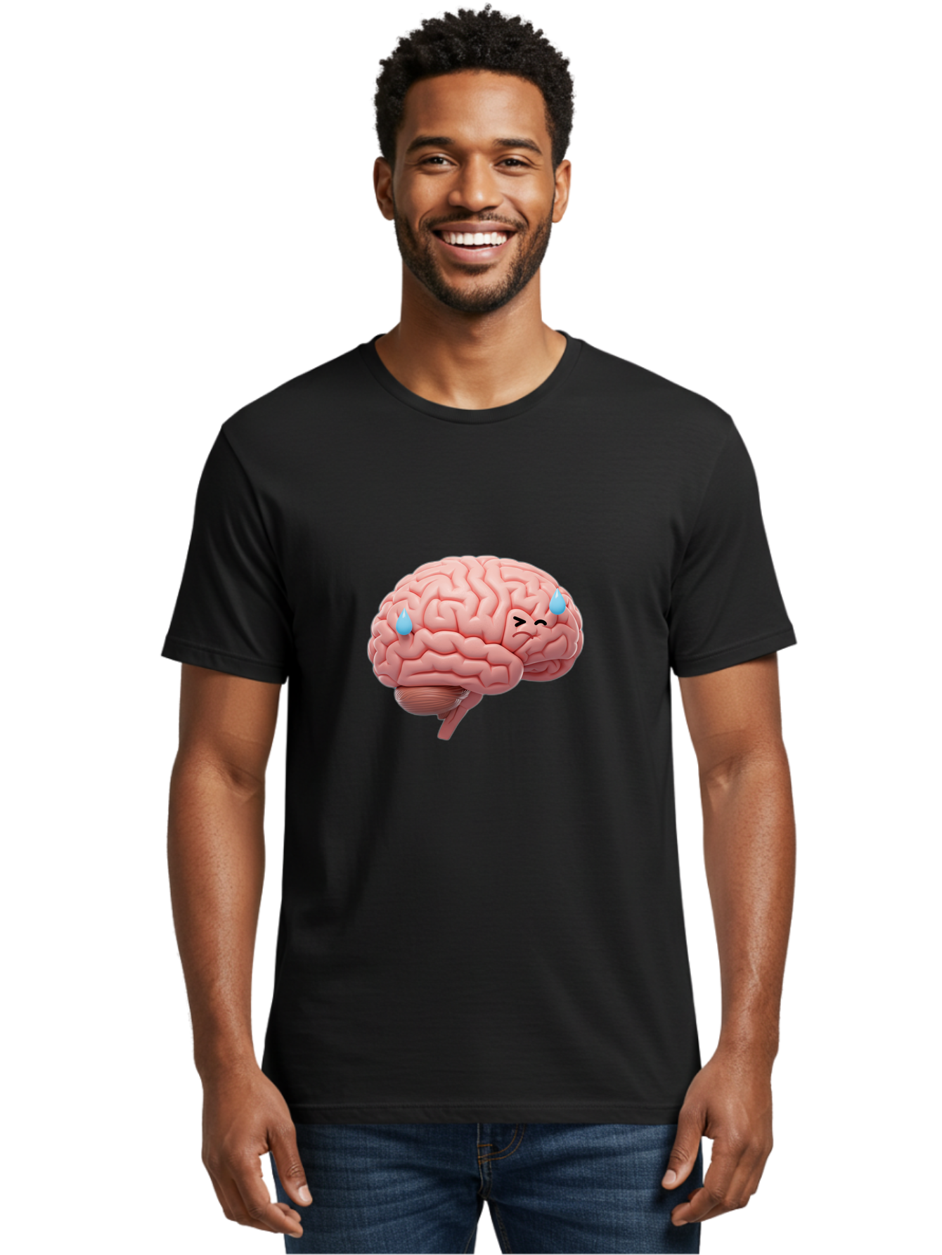 Crying-Brain Men'S Graphic Tee, 100% Cotton, Comfortable Casual Summer Wear, Machine Washable, Human Brain, Sad Face, Blue Tears, Brain Exhaustion, Mental Fatigue, Emotional Stress, Crying Brain, Anxiety, Stress Response Baa421