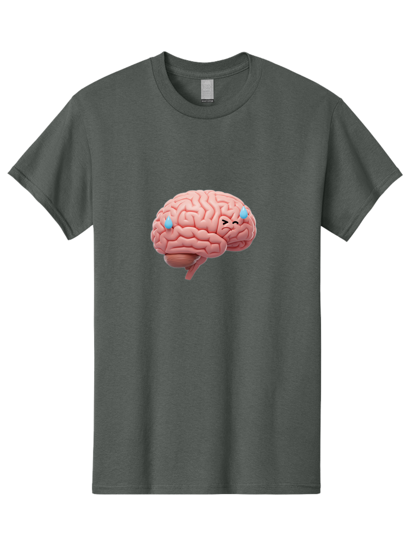 Crying-Brain Men'S Graphic Tee, 100% Cotton, Comfortable Casual Summer Wear, Machine Washable, Human Brain, Sad Face, Blue Tears, Brain Exhaustion, Mental Fatigue, Emotional Stress, Crying Brain, Anxiety, Stress Response Baa421