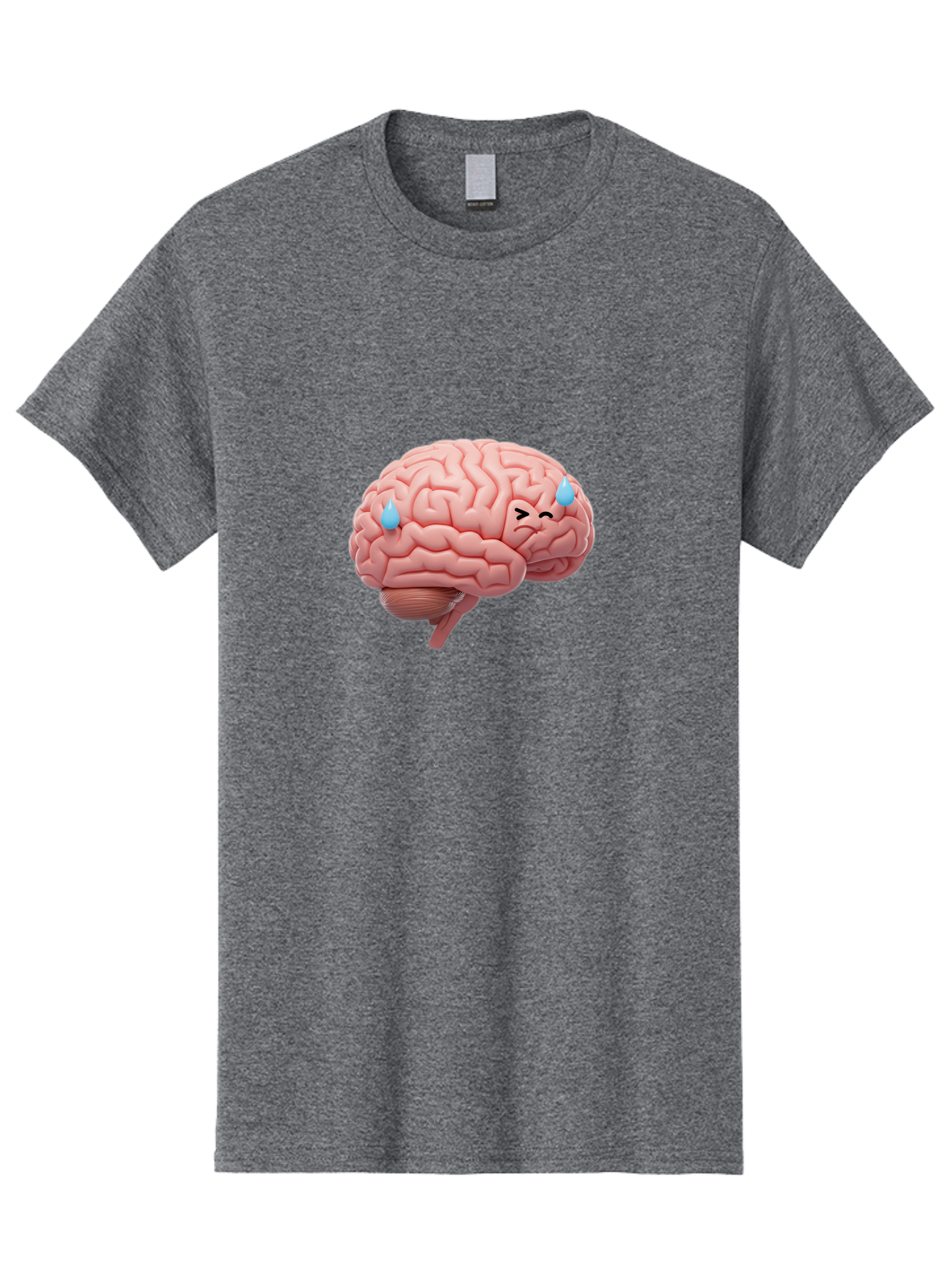 Crying-Brain Men'S Graphic Tee, 100% Cotton, Comfortable Casual Summer Wear, Machine Washable, Human Brain, Sad Face, Blue Tears, Brain Exhaustion, Mental Fatigue, Emotional Stress, Crying Brain, Anxiety, Stress Response Baa421