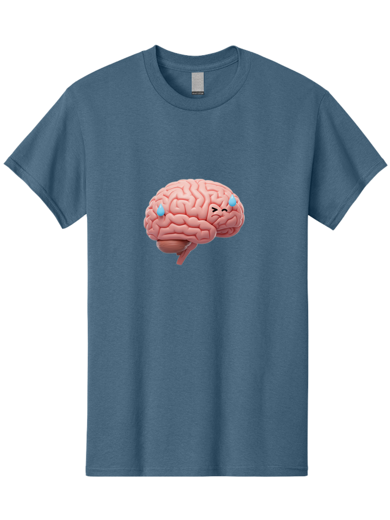 Crying-Brain Men'S Graphic Tee, 100% Cotton, Comfortable Casual Summer Wear, Machine Washable, Human Brain, Sad Face, Blue Tears, Brain Exhaustion, Mental Fatigue, Emotional Stress, Crying Brain, Anxiety, Stress Response Baa421