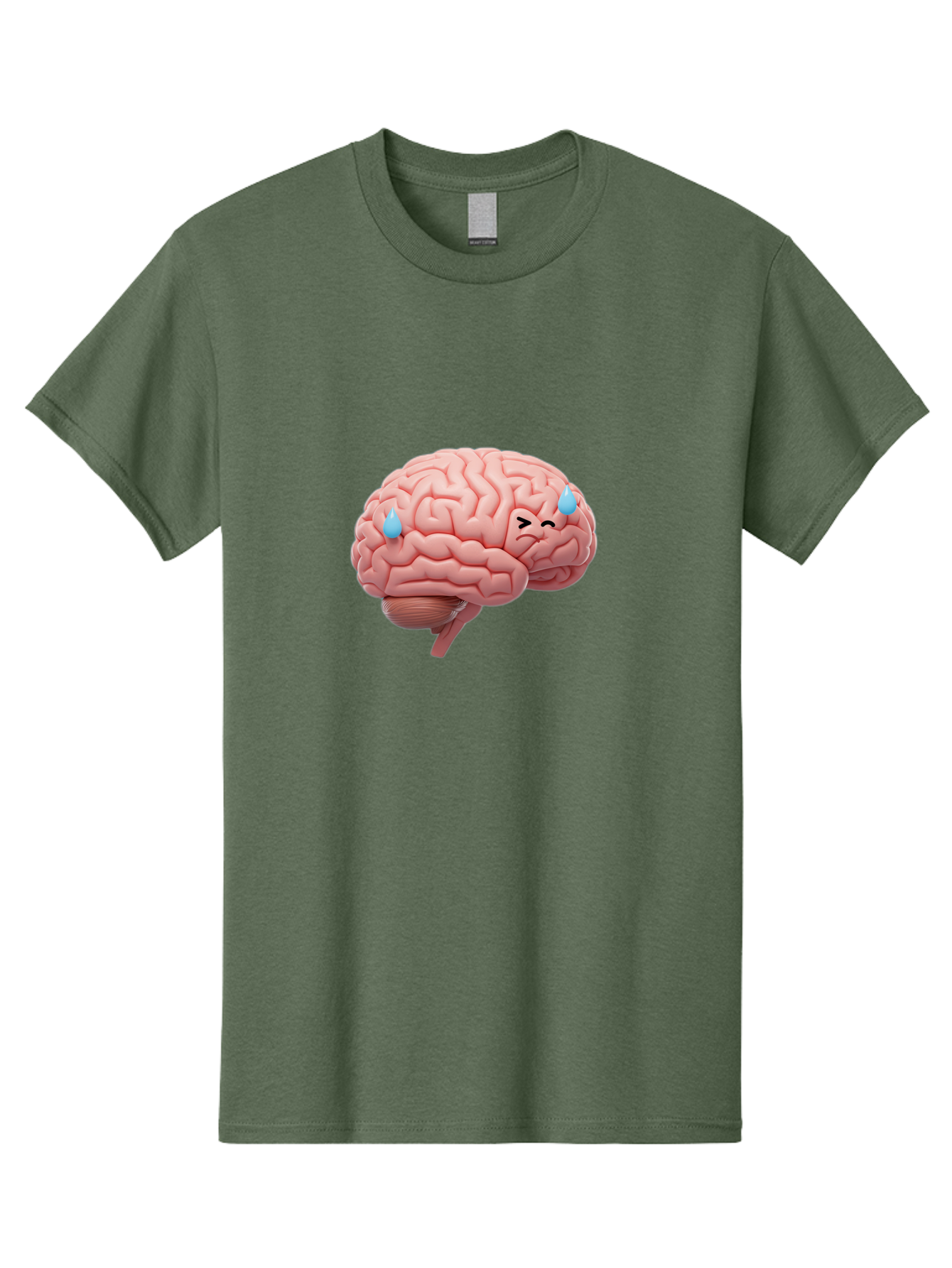 Crying-Brain Men'S Graphic Tee, 100% Cotton, Comfortable Casual Summer Wear, Machine Washable, Human Brain, Sad Face, Blue Tears, Brain Exhaustion, Mental Fatigue, Emotional Stress, Crying Brain, Anxiety, Stress Response Baa421