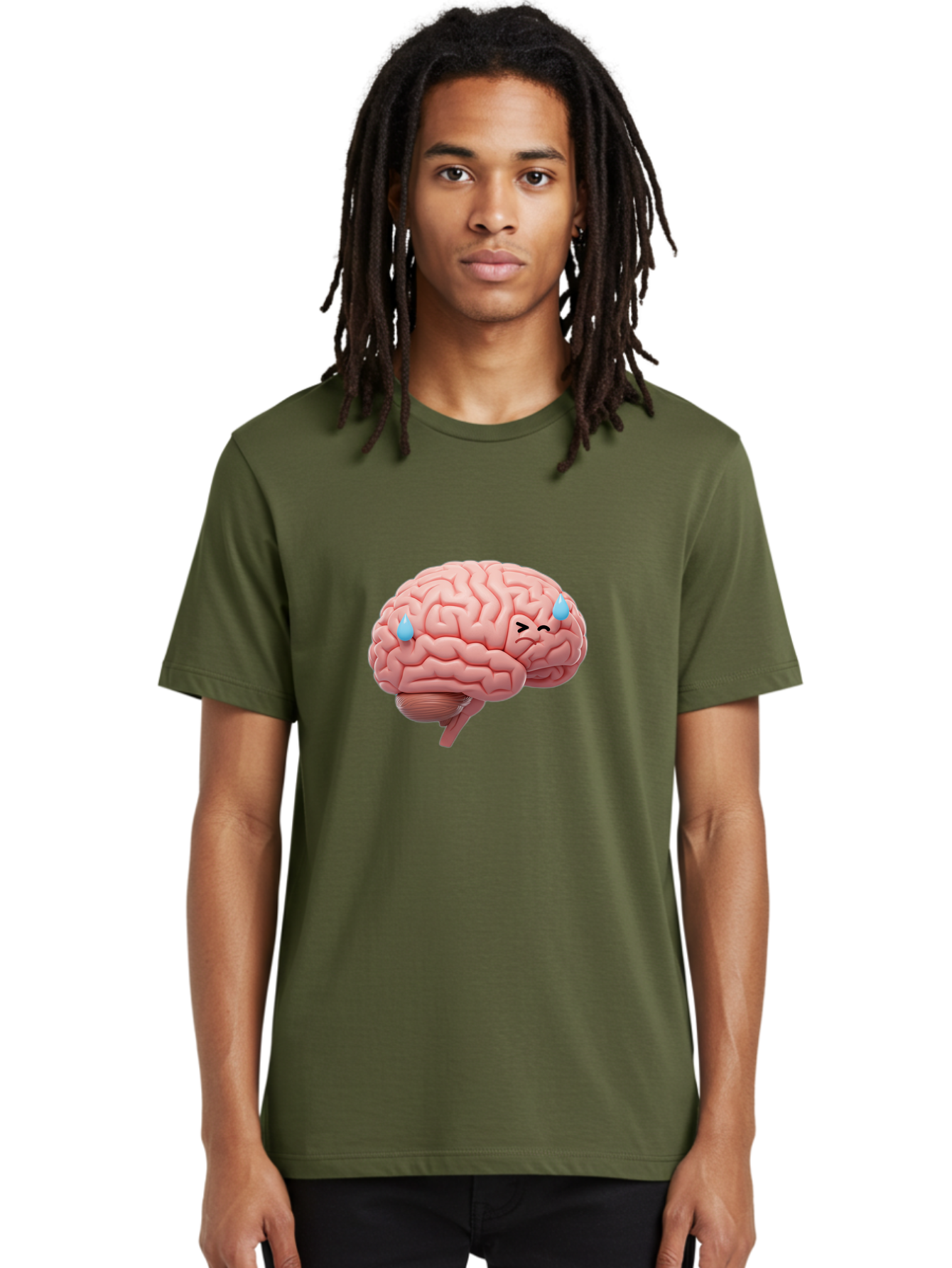 Crying-Brain Men'S Graphic Tee, 100% Cotton, Comfortable Casual Summer Wear, Machine Washable, Human Brain, Sad Face, Blue Tears, Brain Exhaustion, Mental Fatigue, Emotional Stress, Crying Brain, Anxiety, Stress Response Baa421