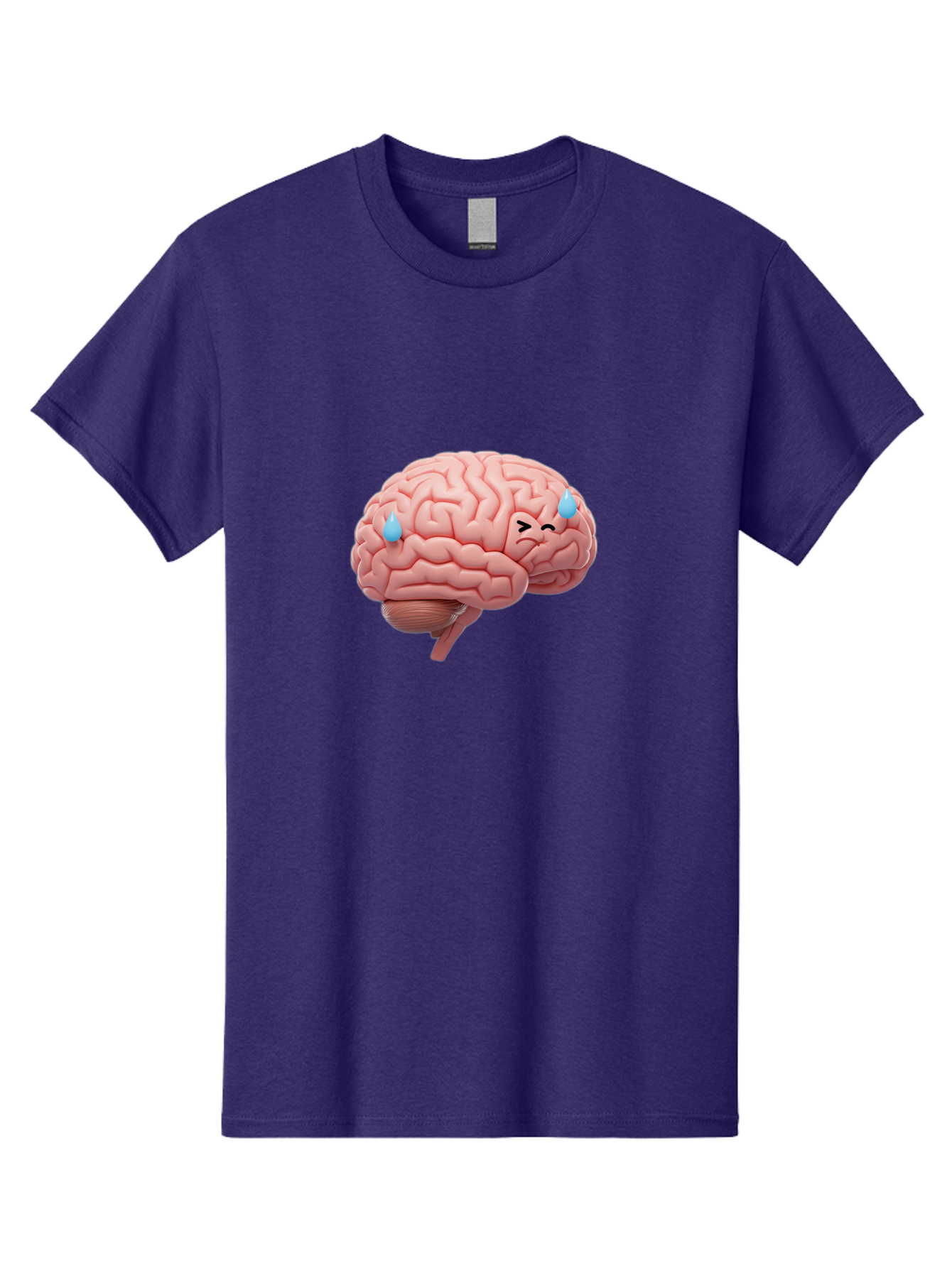 Crying-Brain Men'S Graphic Tee, 100% Cotton, Comfortable Casual Summer Wear, Machine Washable, Human Brain, Sad Face, Blue Tears, Brain Exhaustion, Mental Fatigue, Emotional Stress, Crying Brain, Anxiety, Stress Response Baa421