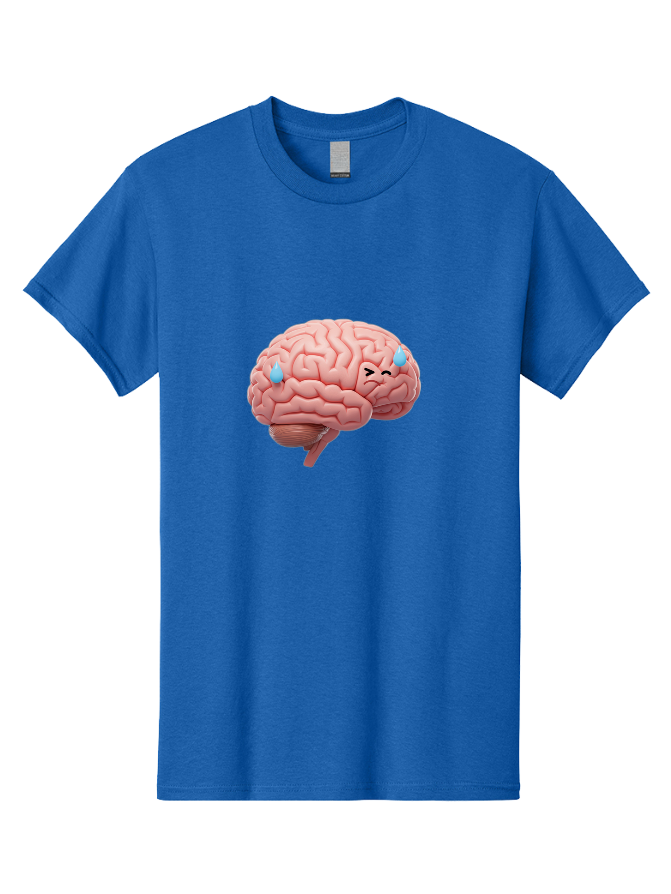 Crying-Brain Men'S Graphic Tee, 100% Cotton, Comfortable Casual Summer Wear, Machine Washable, Human Brain, Sad Face, Blue Tears, Brain Exhaustion, Mental Fatigue, Emotional Stress, Crying Brain, Anxiety, Stress Response Baa421