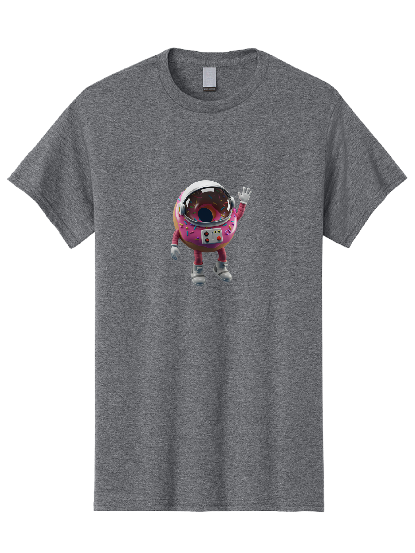 Cupcake-Astronaut Men'S Graphic Tee, 100% Cotton, Comfortable Casual Summer Wear, Machine Washable, Pink Donut Astronaut, Donut Character, Astronaut Costume, Sprinkles Decoration, Futuristic Space Suit, Hello Gesture, Donut Themed, Baa424