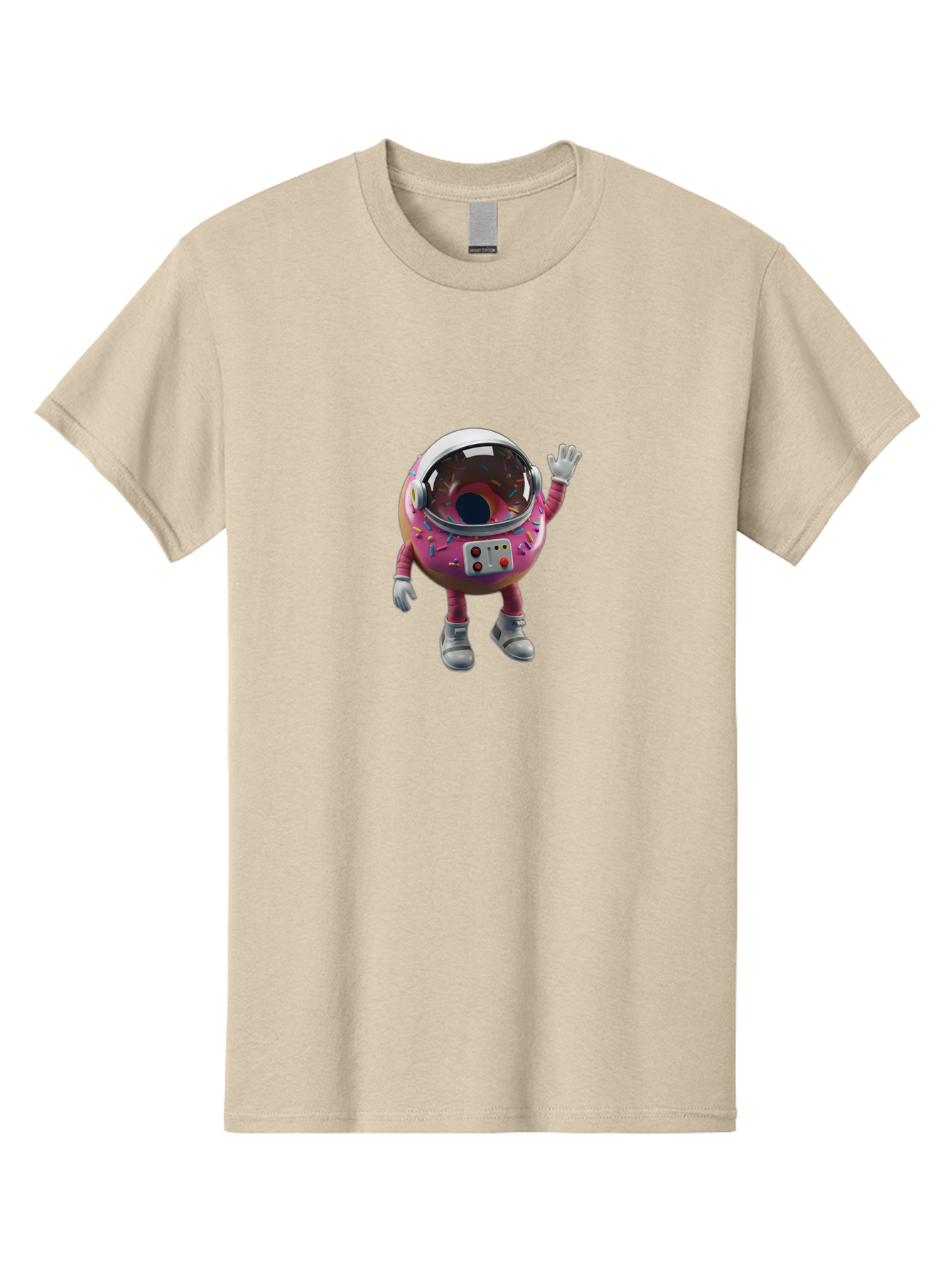 Cupcake-Astronaut Men'S Graphic Tee, 100% Cotton, Comfortable Casual Summer Wear, Machine Washable, Pink Donut Astronaut, Donut Character, Astronaut Costume, Sprinkles Decoration, Futuristic Space Suit, Hello Gesture, Donut Themed, Baa424