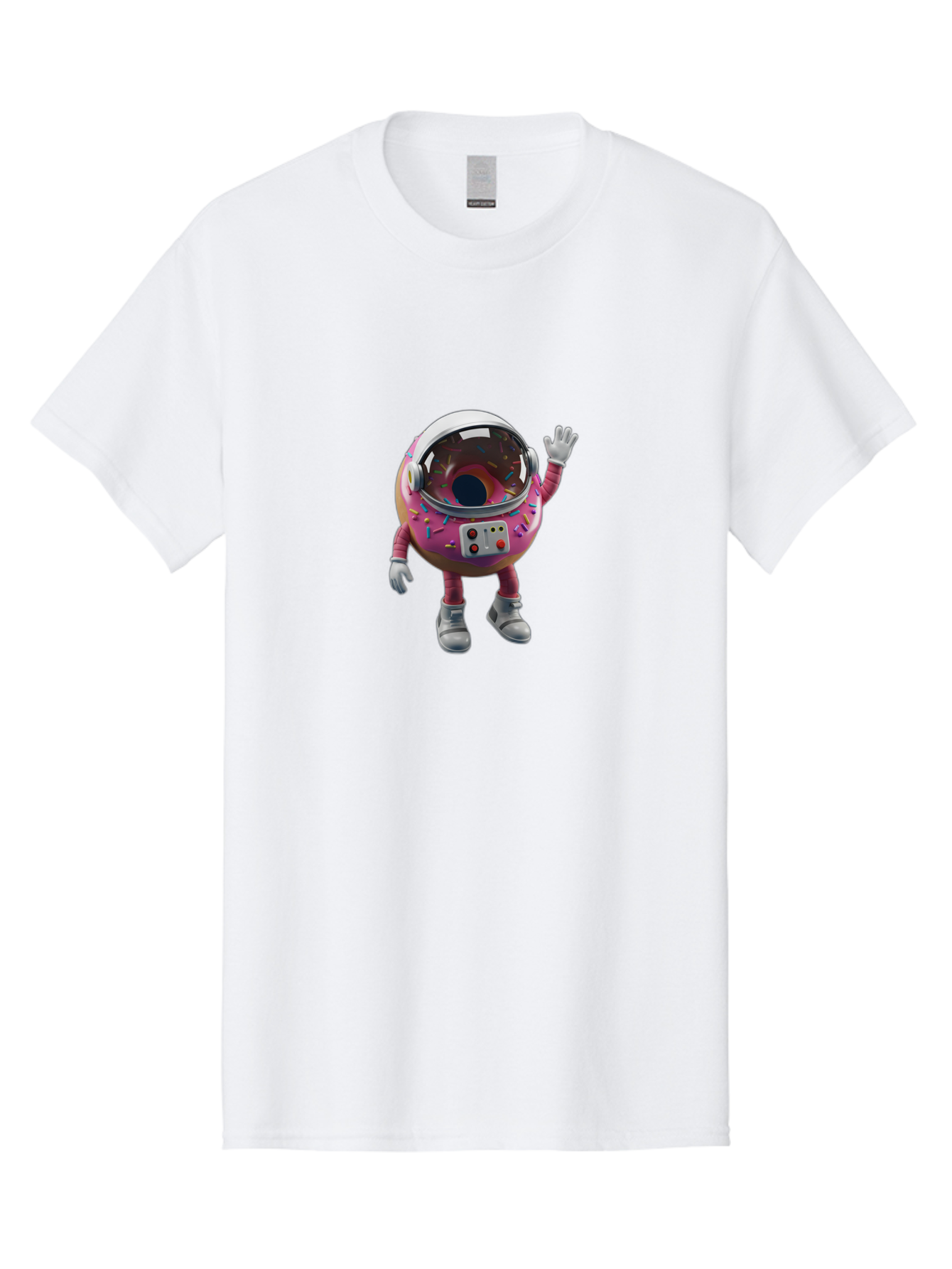 Cupcake-Astronaut Men'S Graphic Tee, 100% Cotton, Comfortable Casual Summer Wear, Machine Washable, Pink Donut Astronaut, Donut Character, Astronaut Costume, Sprinkles Decoration, Futuristic Space Suit, Hello Gesture, Donut Themed, Baa424