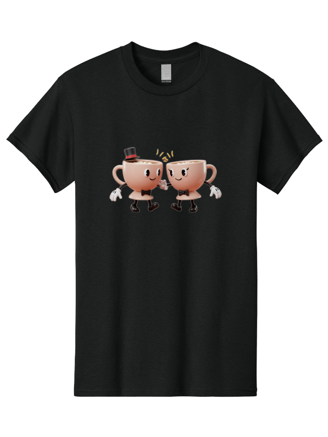 Cups-Dancing Men'S Graphic Tee, 100% Cotton, Comfortable Casual Summer Wear, Machine Washable, Anthropomorphic Tea Cups, Tea Party, Whimsical Characters, Charming Accessories, Top Hat, Bow Tie, Friendship, Illustration, Cartoon Style, Winking Baa427