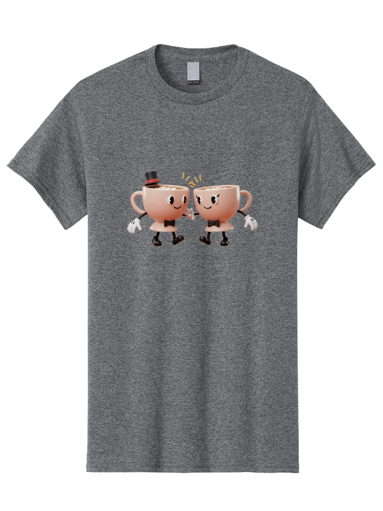 Cups-Dancing Men'S Graphic Tee, 100% Cotton, Comfortable Casual Summer Wear, Machine Washable, Anthropomorphic Tea Cups, Tea Party, Whimsical Characters, Charming Accessories, Top Hat, Bow Tie, Friendship, Illustration, Cartoon Style, Winking Baa427