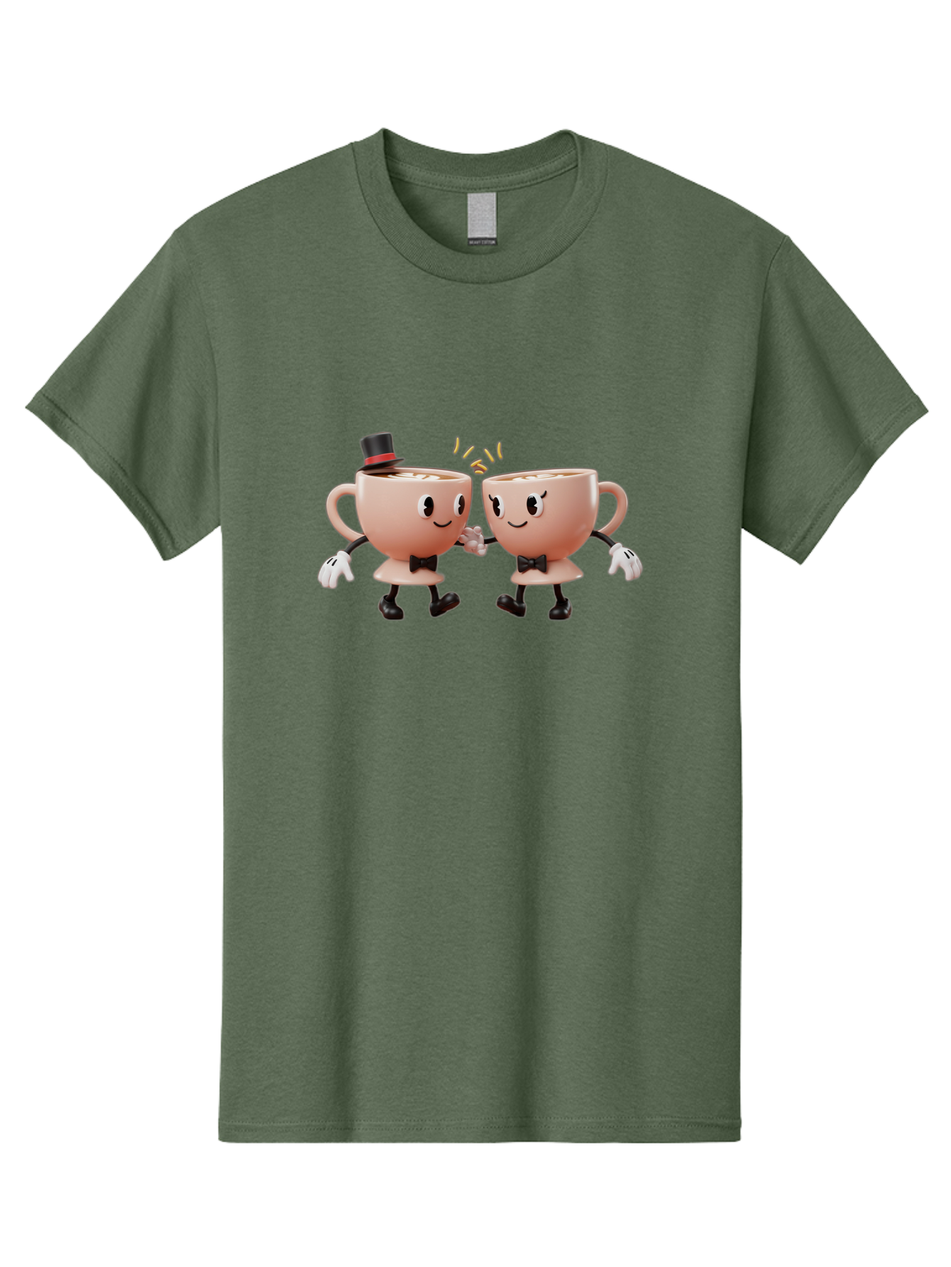 Cups-Dancing Men'S Graphic Tee, 100% Cotton, Comfortable Casual Summer Wear, Machine Washable, Anthropomorphic Tea Cups, Tea Party, Whimsical Characters, Charming Accessories, Top Hat, Bow Tie, Friendship, Illustration, Cartoon Style, Winking Baa427