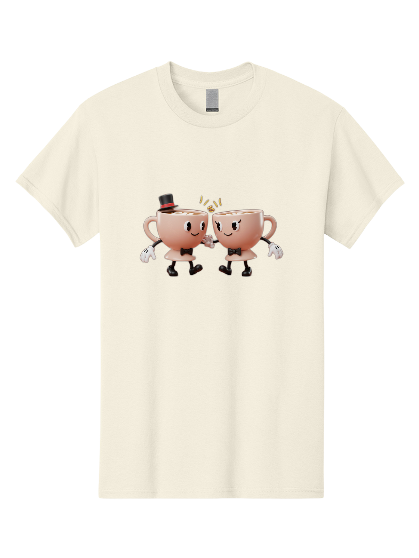 Cups-Dancing Men'S Graphic Tee, 100% Cotton, Comfortable Casual Summer Wear, Machine Washable, Anthropomorphic Tea Cups, Tea Party, Whimsical Characters, Charming Accessories, Top Hat, Bow Tie, Friendship, Illustration, Cartoon Style, Winking Baa427