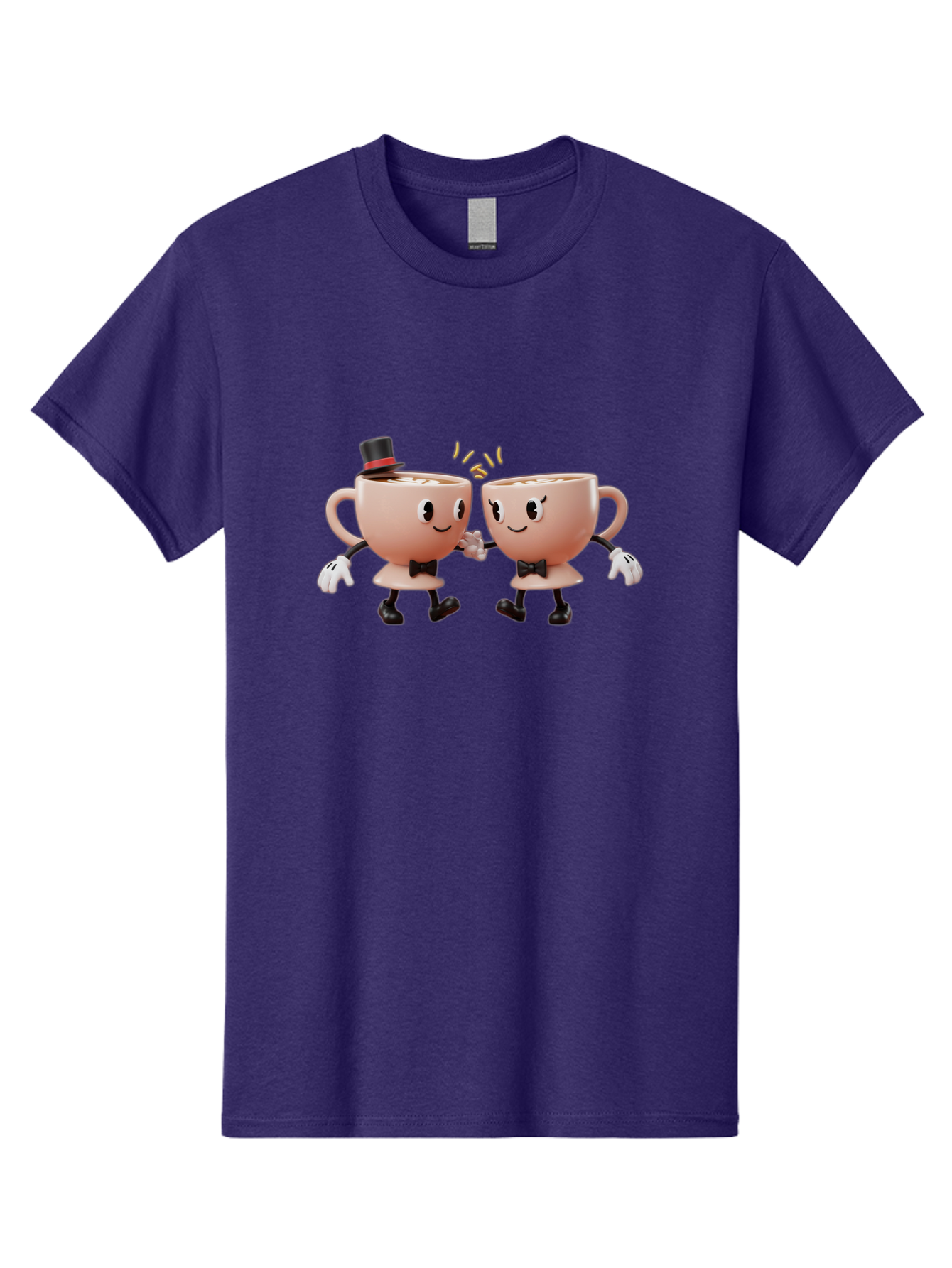 Cups-Dancing Men'S Graphic Tee, 100% Cotton, Comfortable Casual Summer Wear, Machine Washable, Anthropomorphic Tea Cups, Tea Party, Whimsical Characters, Charming Accessories, Top Hat, Bow Tie, Friendship, Illustration, Cartoon Style, Winking Baa427