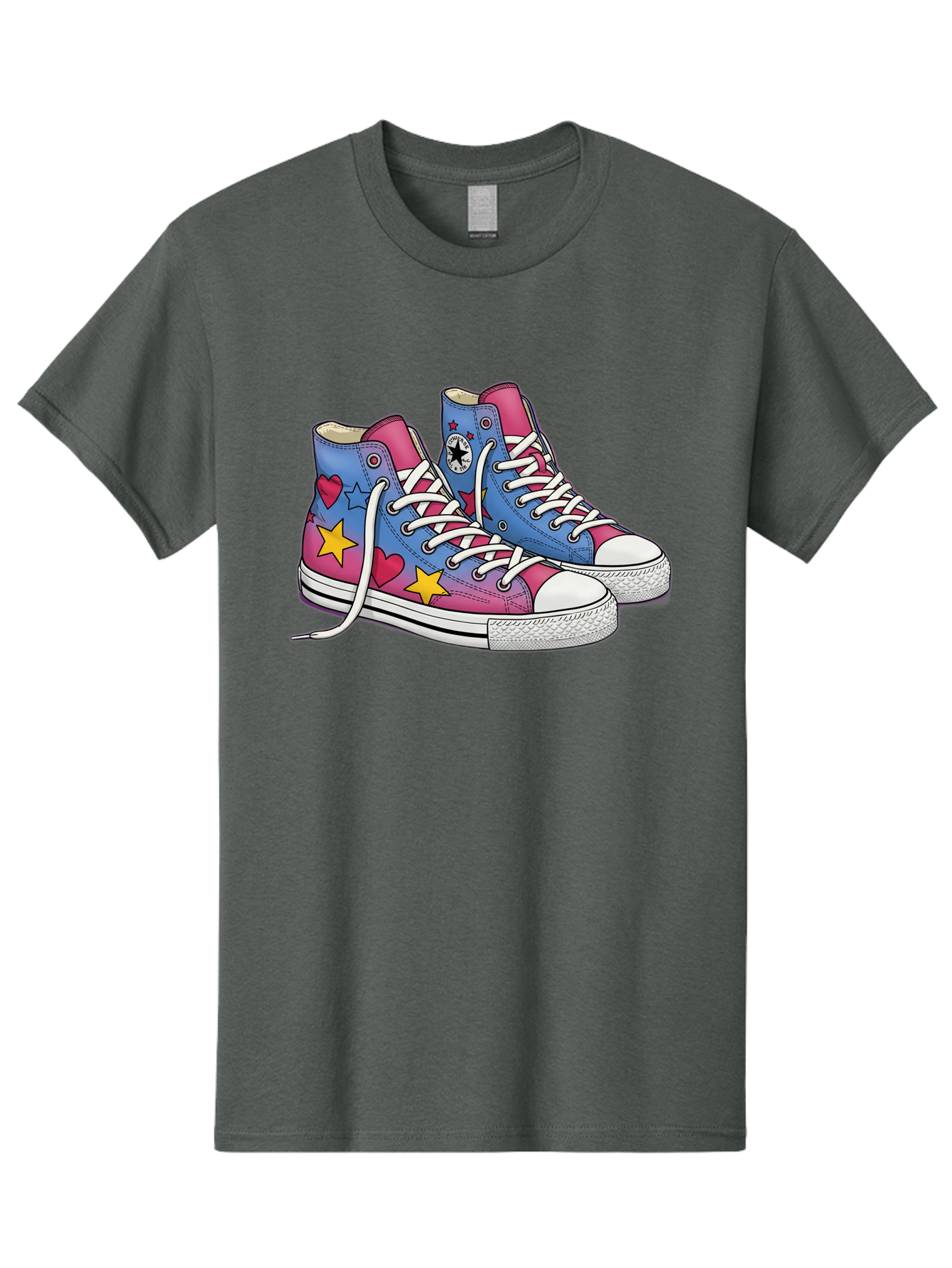 Custom-Converse Men'S Graphic Tee, 100% Cotton, Comfortable Casual Summer Wear, Machine Washable, Converse Shoes, High-Top Sneakers, Star And Heart Designs, Colorful Shoes, White Laces, Cartoon Style, Fashion Footwear, Custom Converse Baa429