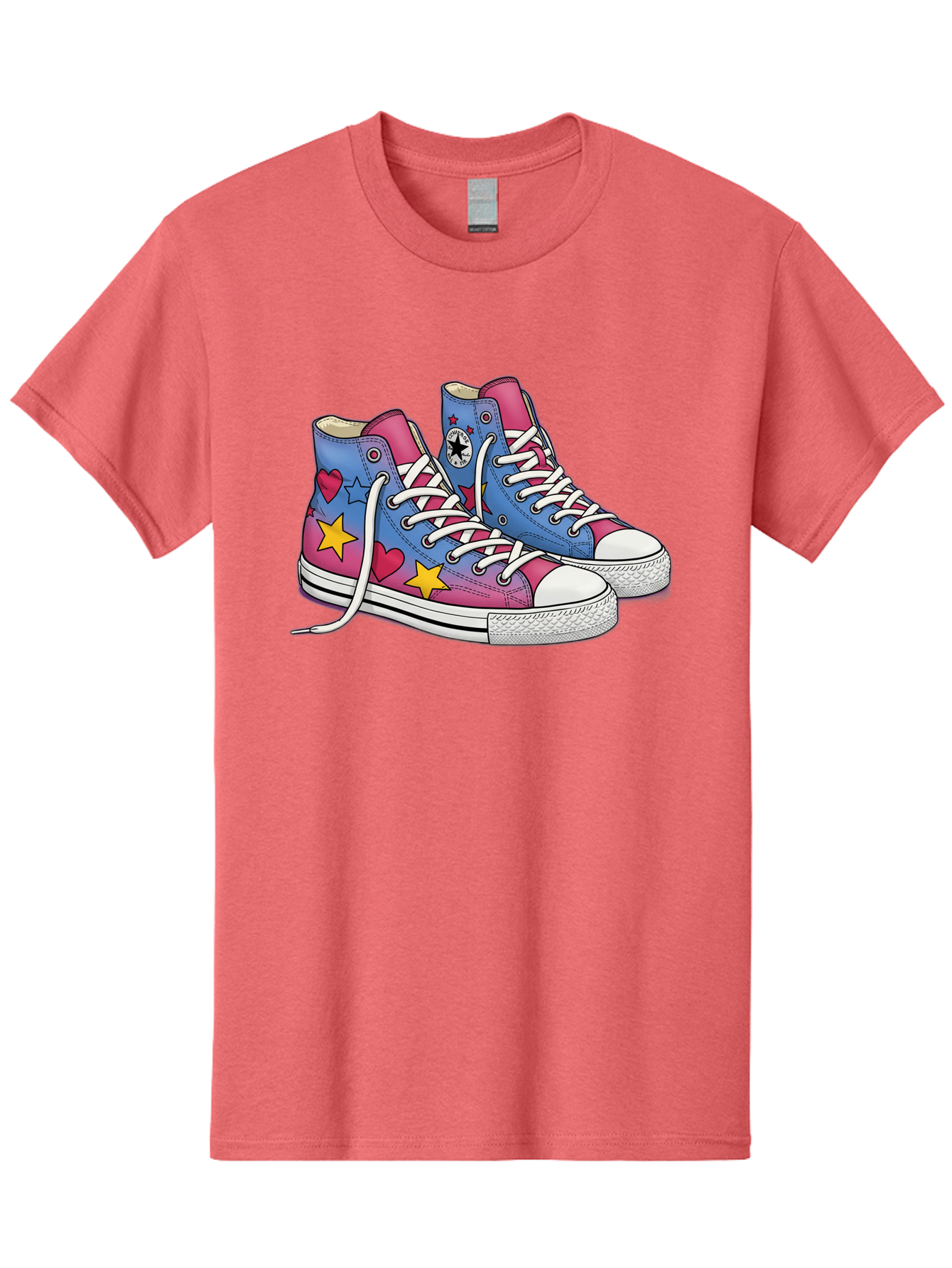 Custom-Converse Men'S Graphic Tee, 100% Cotton, Comfortable Casual Summer Wear, Machine Washable, Converse Shoes, High-Top Sneakers, Star And Heart Designs, Colorful Shoes, White Laces, Cartoon Style, Fashion Footwear, Custom Converse Baa429