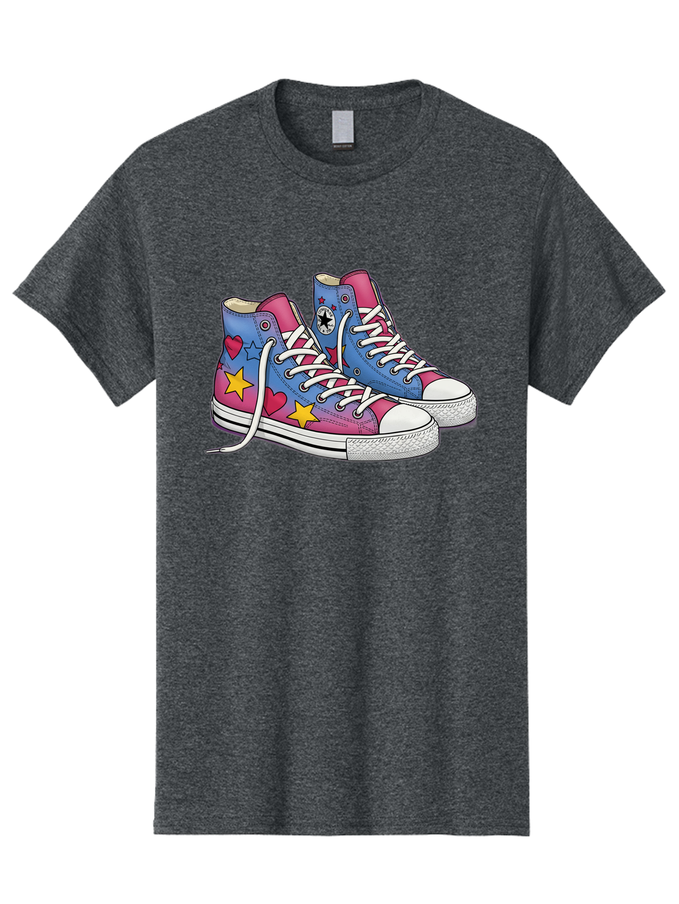 Custom-Converse Men'S Graphic Tee, 100% Cotton, Comfortable Casual Summer Wear, Machine Washable, Converse Shoes, High-Top Sneakers, Star And Heart Designs, Colorful Shoes, White Laces, Cartoon Style, Fashion Footwear, Custom Converse Baa429