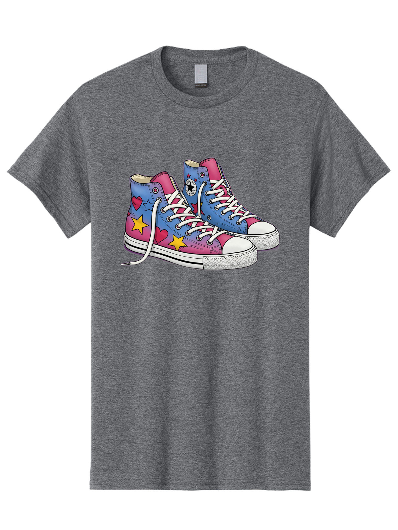 Custom-Converse Men'S Graphic Tee, 100% Cotton, Comfortable Casual Summer Wear, Machine Washable, Converse Shoes, High-Top Sneakers, Star And Heart Designs, Colorful Shoes, White Laces, Cartoon Style, Fashion Footwear, Custom Converse Baa429