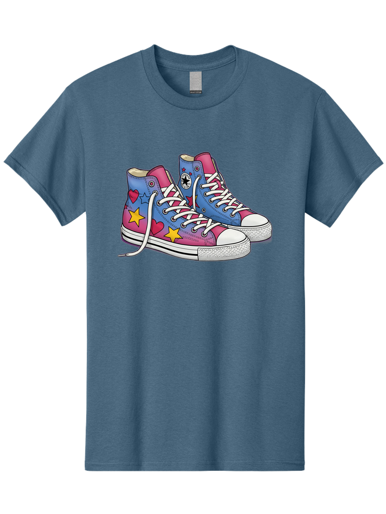 Custom-Converse Men'S Graphic Tee, 100% Cotton, Comfortable Casual Summer Wear, Machine Washable, Converse Shoes, High-Top Sneakers, Star And Heart Designs, Colorful Shoes, White Laces, Cartoon Style, Fashion Footwear, Custom Converse Baa429