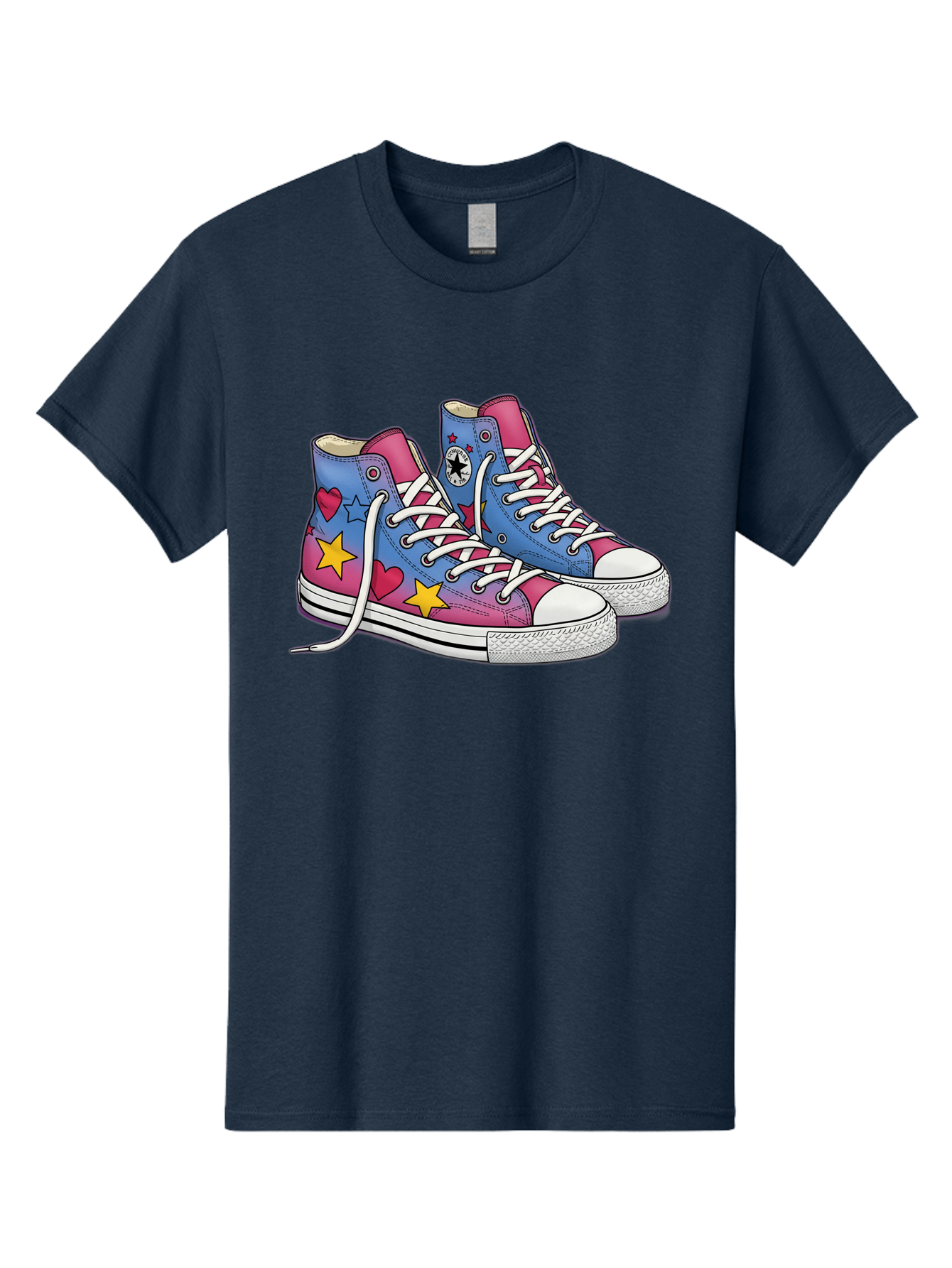 Custom-Converse Men'S Graphic Tee, 100% Cotton, Comfortable Casual Summer Wear, Machine Washable, Converse Shoes, High-Top Sneakers, Star And Heart Designs, Colorful Shoes, White Laces, Cartoon Style, Fashion Footwear, Custom Converse Baa429