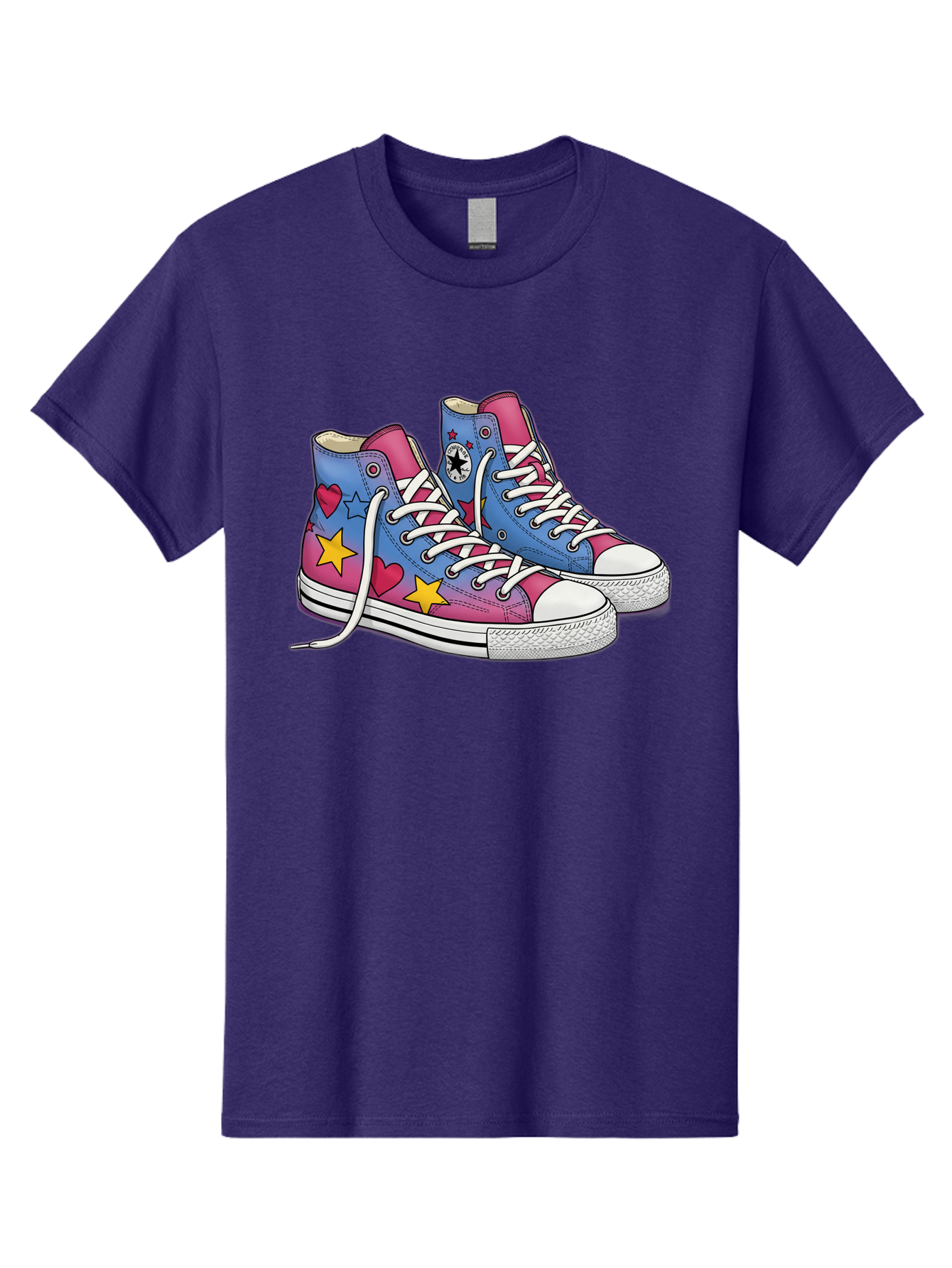 Custom-Converse Men'S Graphic Tee, 100% Cotton, Comfortable Casual Summer Wear, Machine Washable, Converse Shoes, High-Top Sneakers, Star And Heart Designs, Colorful Shoes, White Laces, Cartoon Style, Fashion Footwear, Custom Converse Baa429