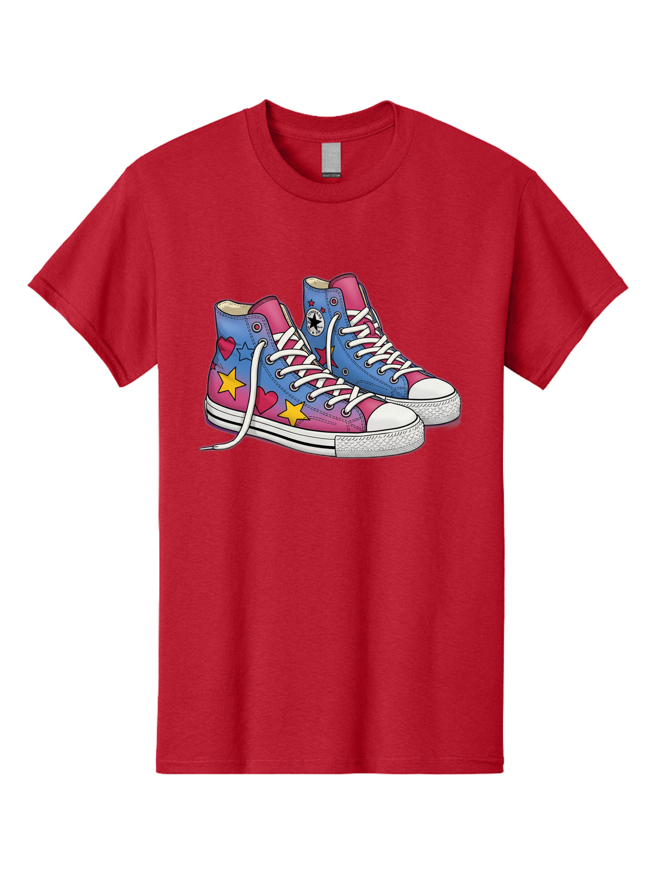 Custom-Converse Men'S Graphic Tee, 100% Cotton, Comfortable Casual Summer Wear, Machine Washable, Converse Shoes, High-Top Sneakers, Star And Heart Designs, Colorful Shoes, White Laces, Cartoon Style, Fashion Footwear, Custom Converse Baa429