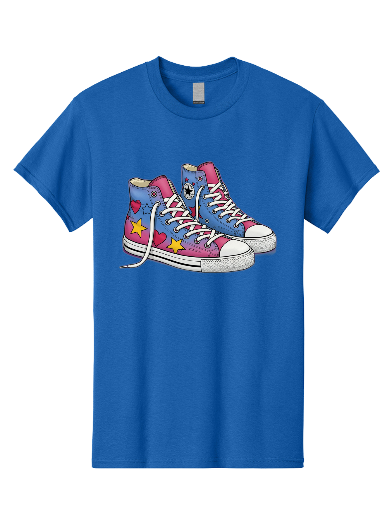 Custom-Converse Men'S Graphic Tee, 100% Cotton, Comfortable Casual Summer Wear, Machine Washable, Converse Shoes, High-Top Sneakers, Star And Heart Designs, Colorful Shoes, White Laces, Cartoon Style, Fashion Footwear, Custom Converse Baa429