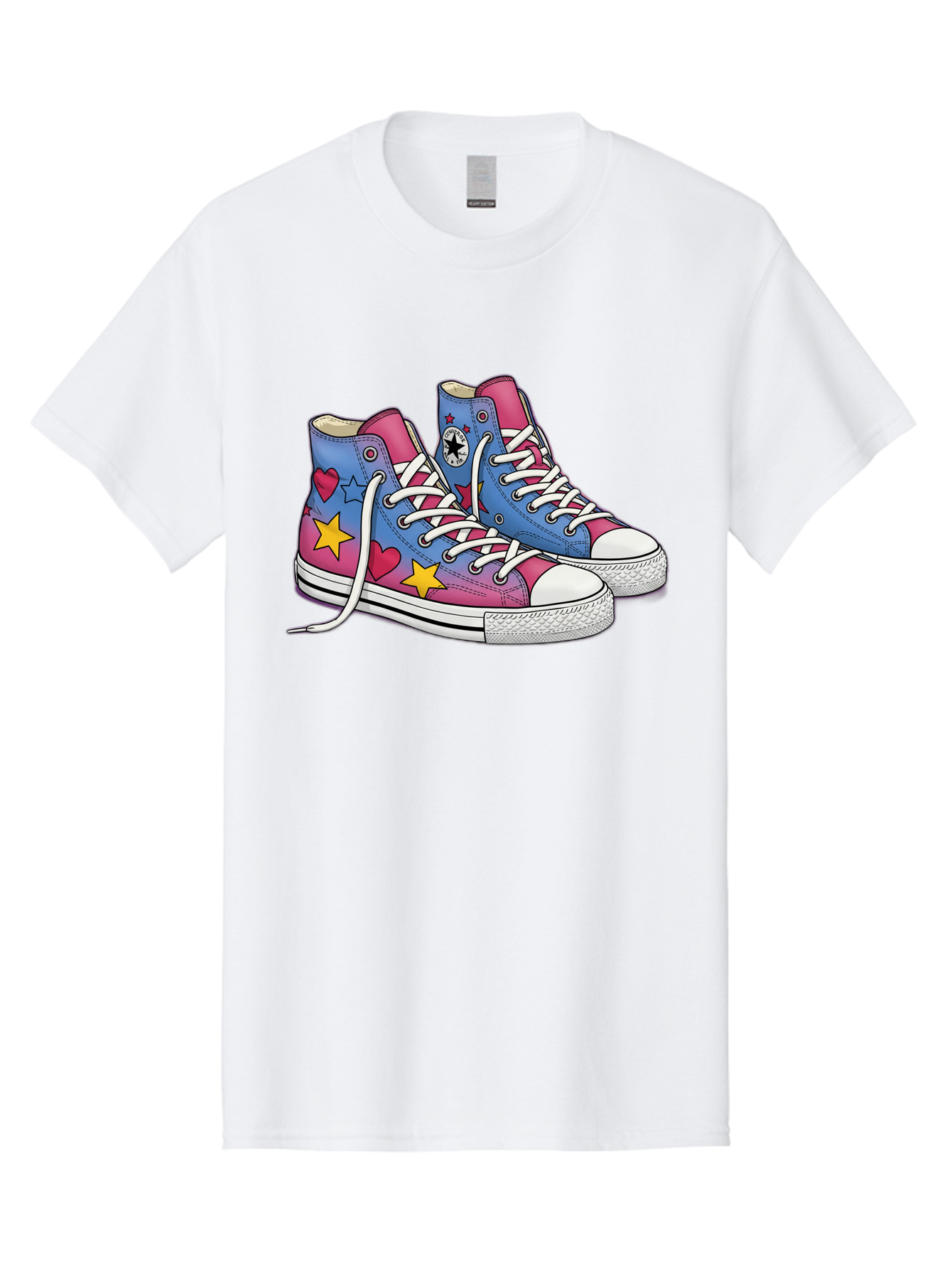 Custom-Converse Men'S Graphic Tee, 100% Cotton, Comfortable Casual Summer Wear, Machine Washable, Converse Shoes, High-Top Sneakers, Star And Heart Designs, Colorful Shoes, White Laces, Cartoon Style, Fashion Footwear, Custom Converse Baa429