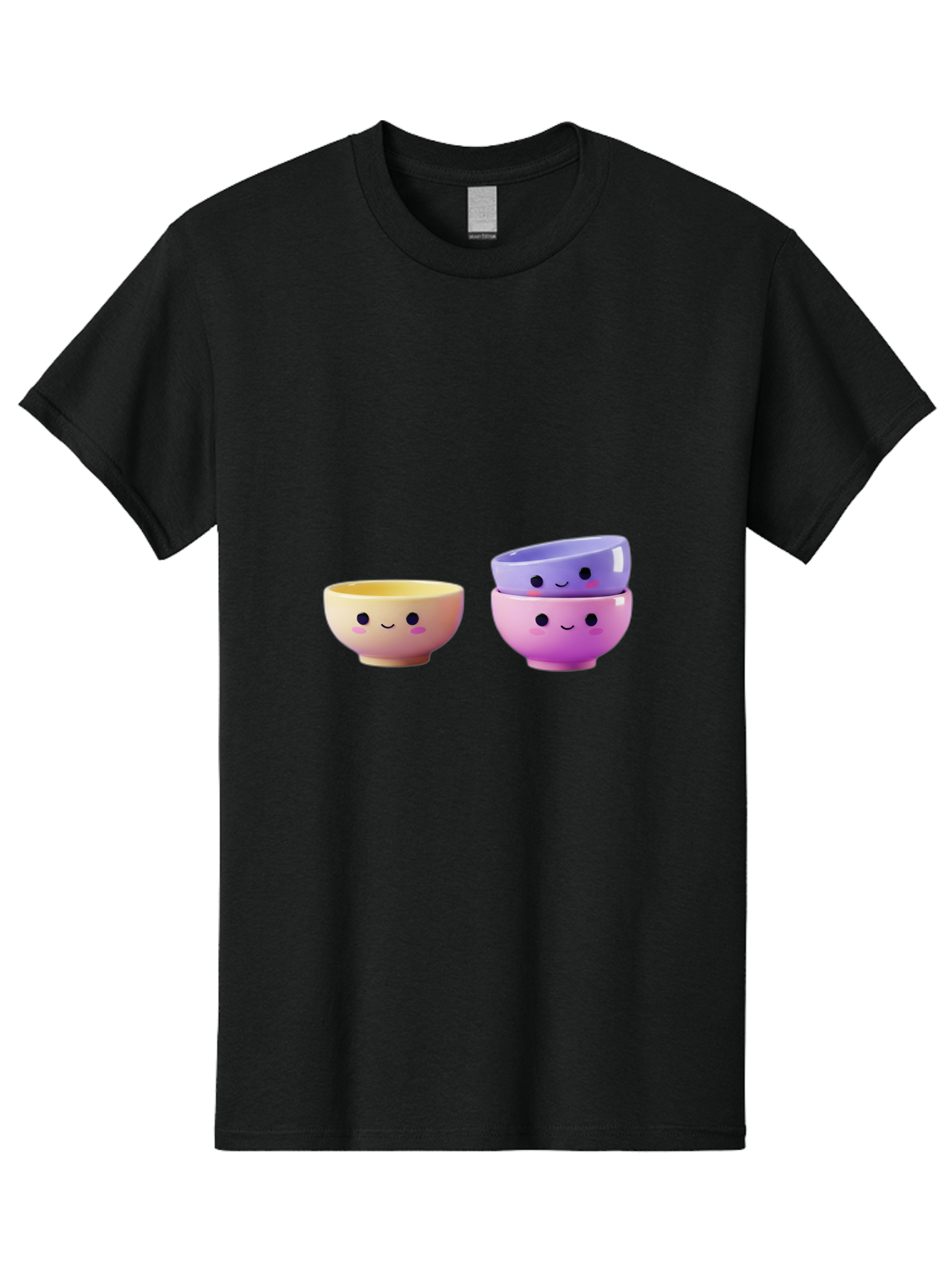 Cute-Bowls-1 Men'S Graphic Tee, 100% Cotton, Comfortable Casual Summer Wear, Machine Washable, Smiling Bowls, Colorful Bowls, Happy Kitchenware, Pastel Colors, Cute Tableware, Cartoon Bowls, Kitchen Decor, Adorable Ceramics, Playful Dishes, Baa430